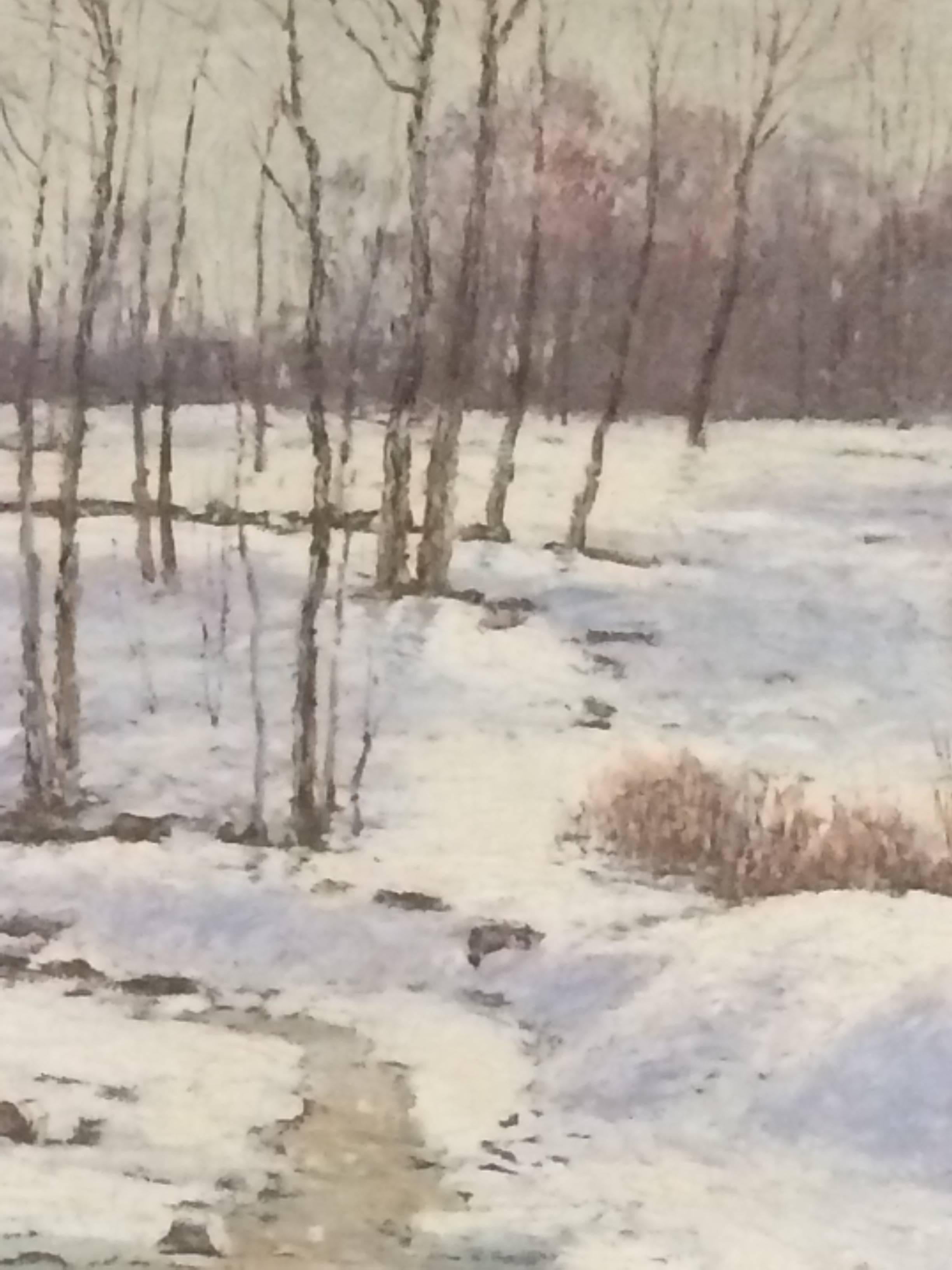 American Stunning Large Oil on Canvas of Winter Scene