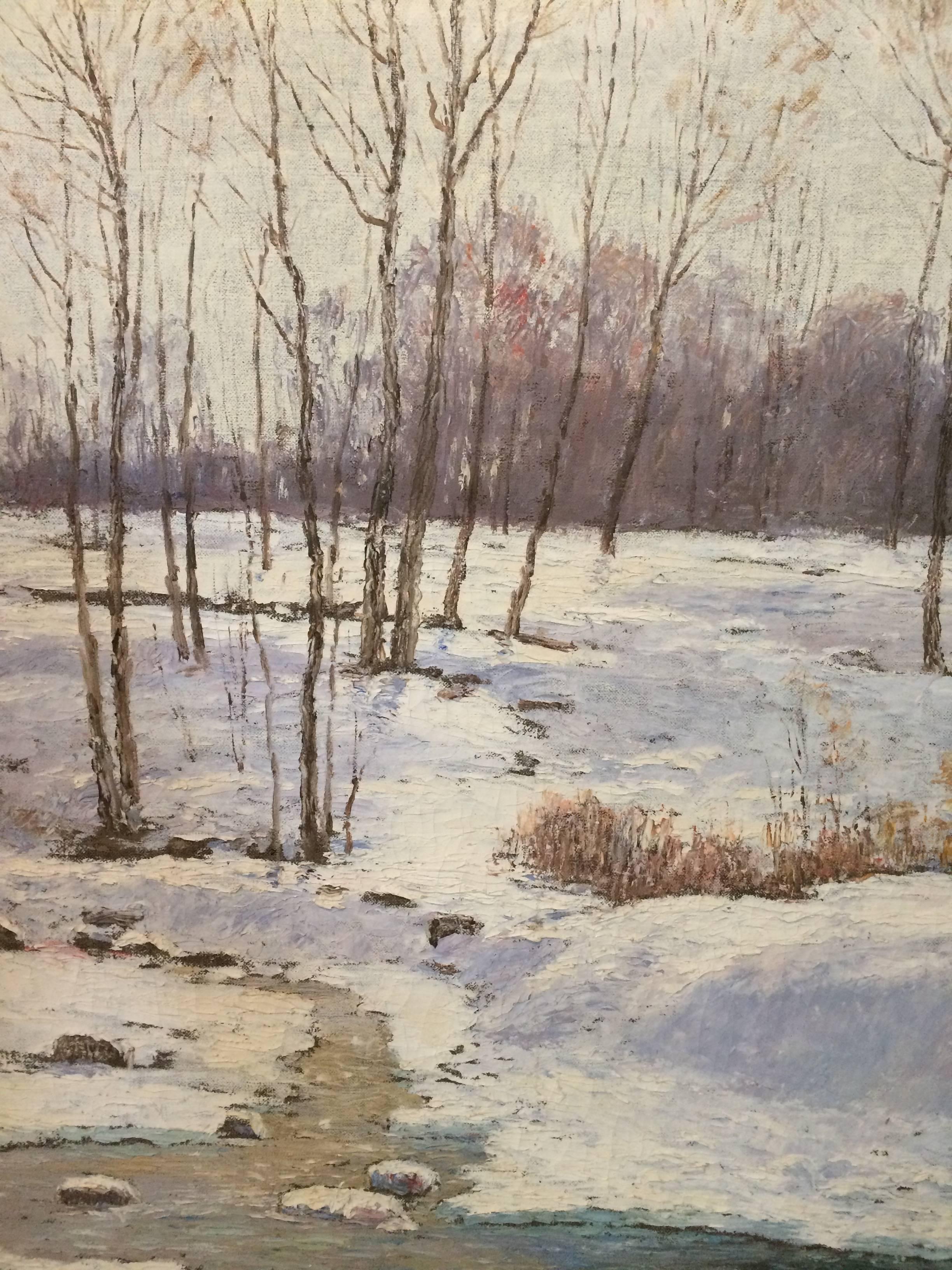 Stunning Large Oil on Canvas of Winter Scene 3