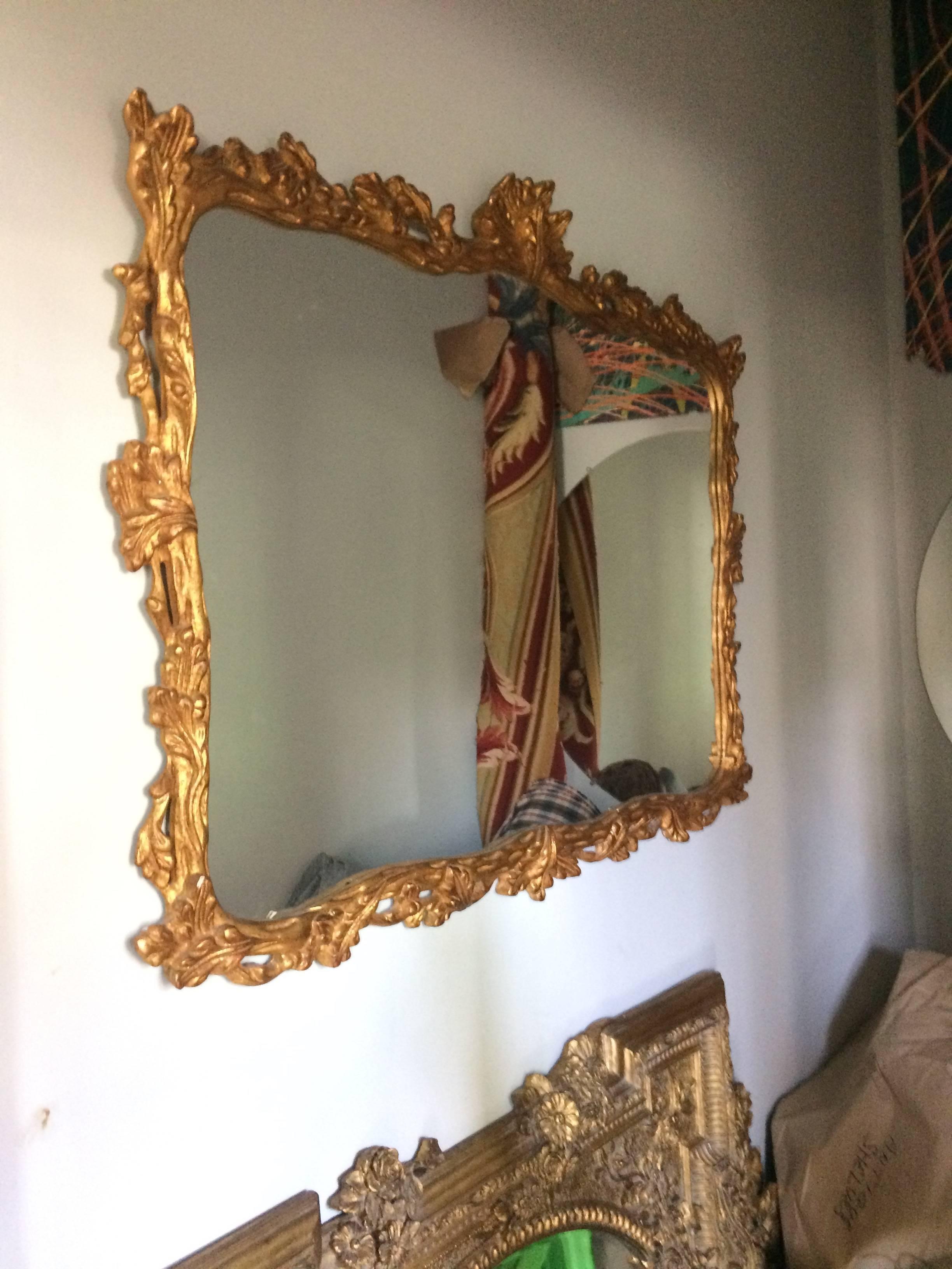 Large Horizontal Rectangular Rococo Giltwood Mirror In Excellent Condition In Hopewell, NJ