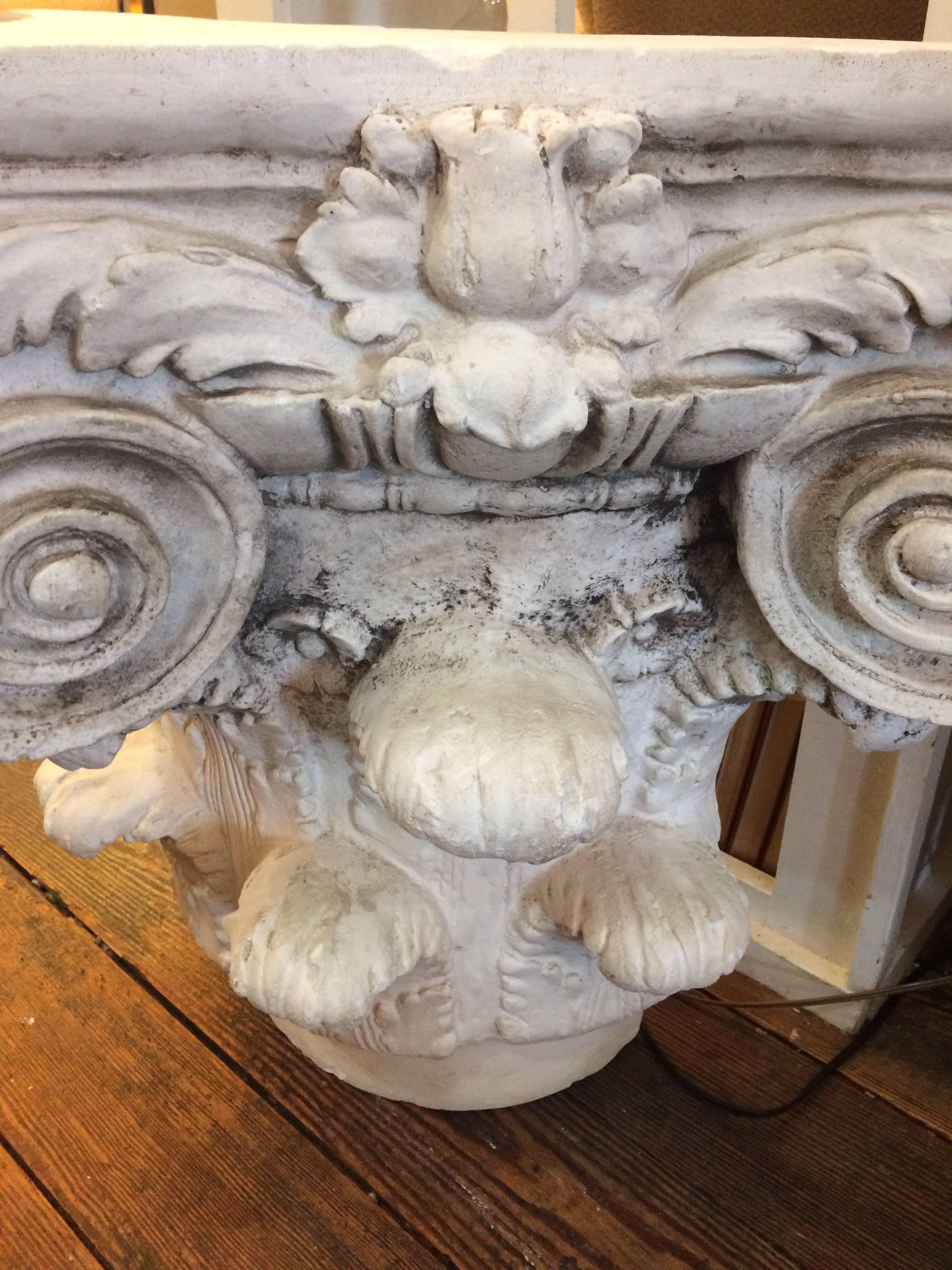 American Three Sided Carved Plaster Column Top Table