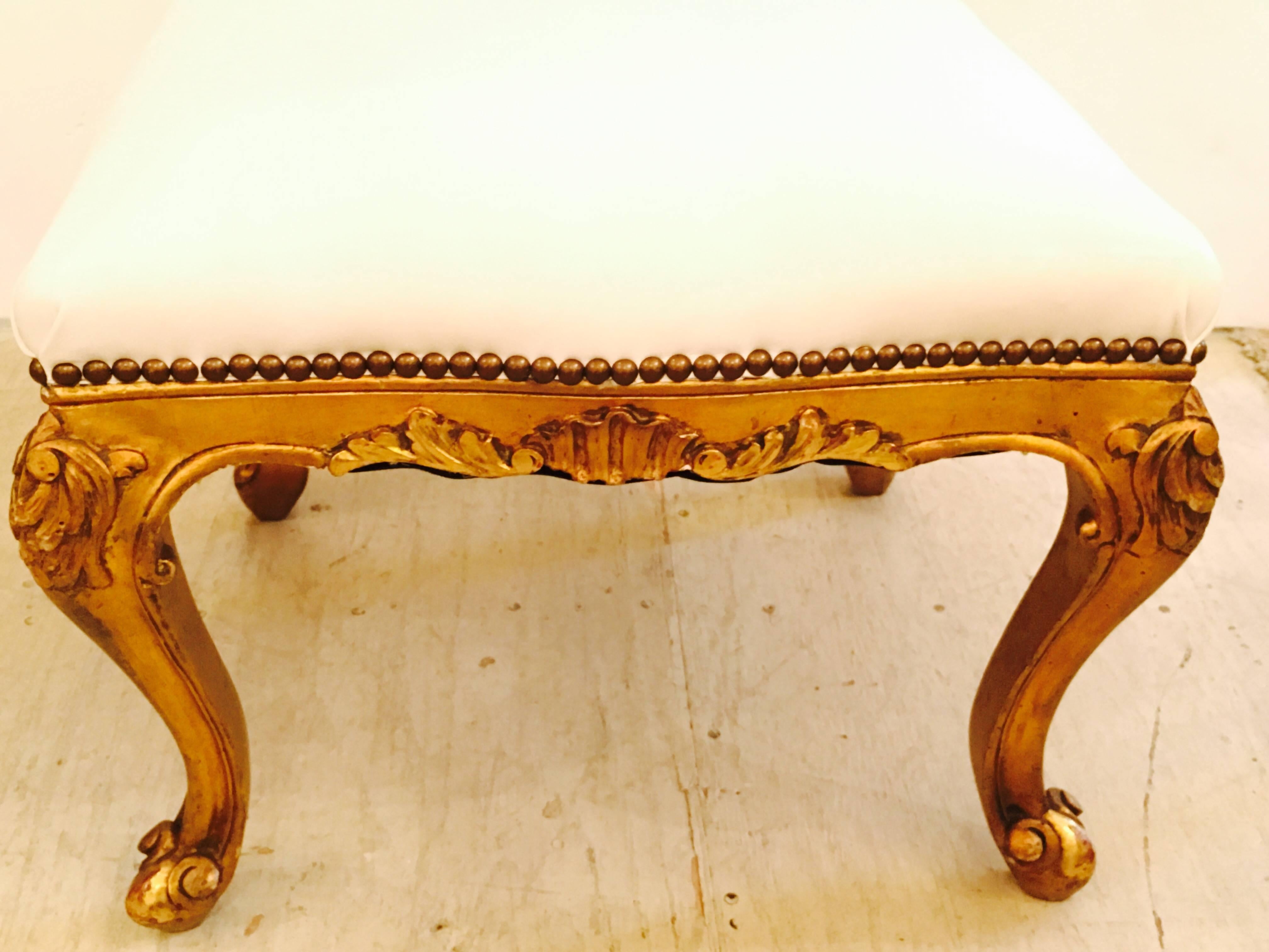 Louis XVI Glamorous Pair of French Giltwood and White Leather Stools