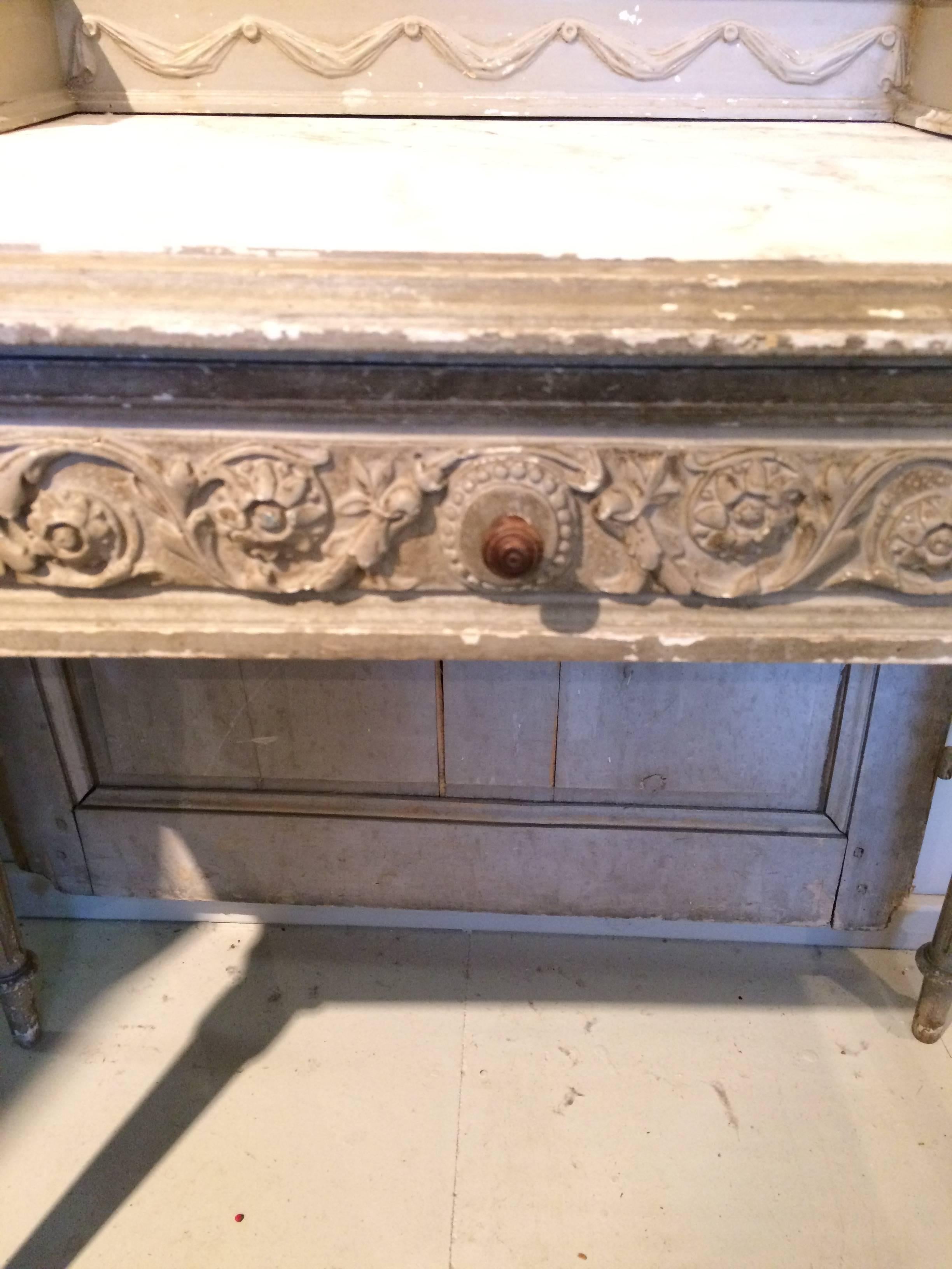 Louis XVI Romantic Painted Wood and Marble French Vintage Vanity