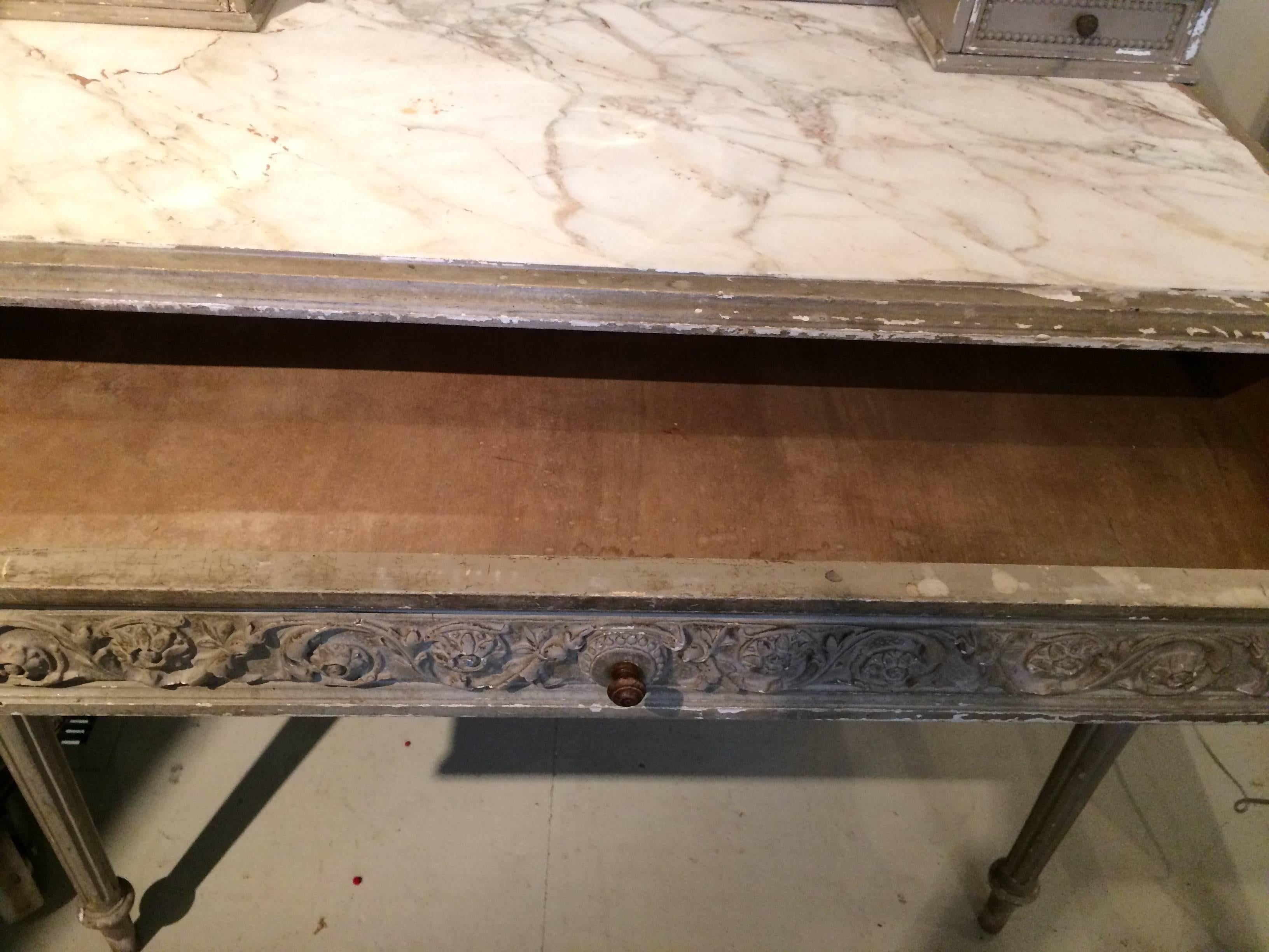 Romantic Painted Wood and Marble French Vintage Vanity 3