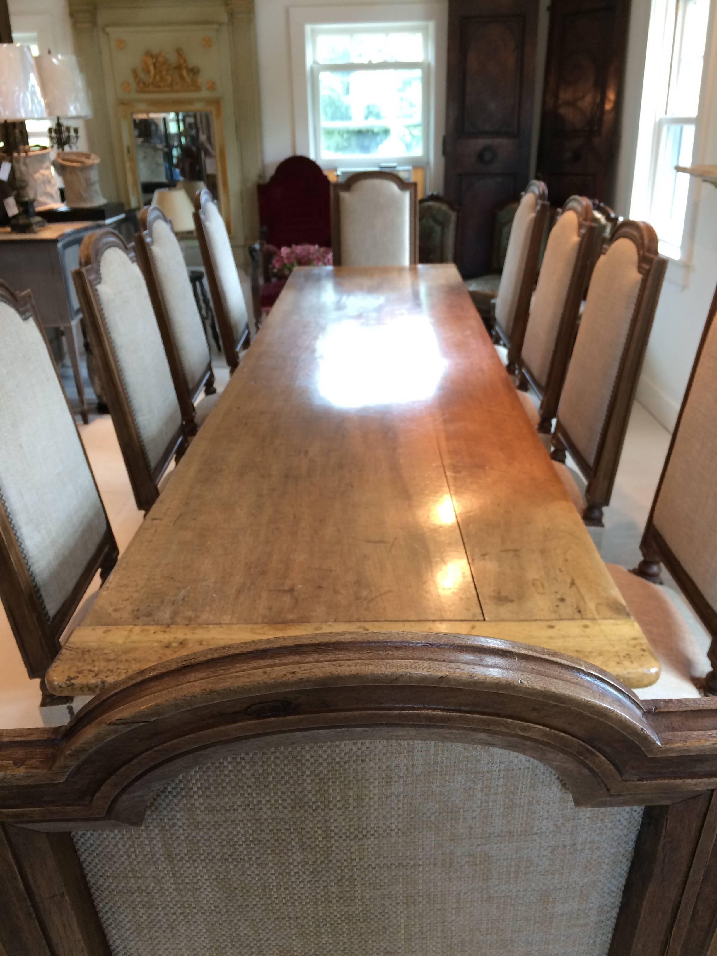 Superbly Long Impressive French Walnut Refectory Dining Table In Excellent Condition In Hopewell, NJ
