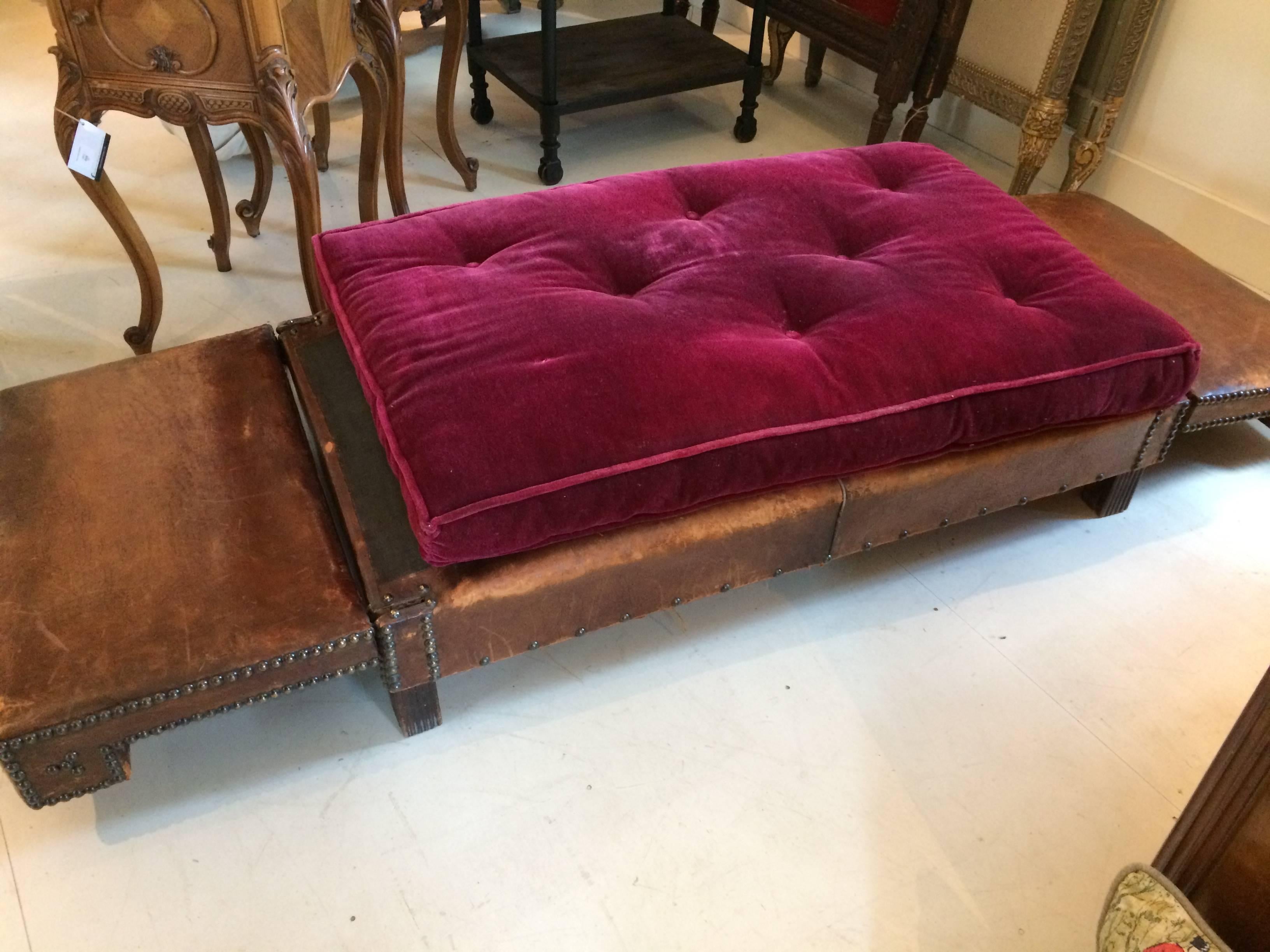 Rare French Leather Campaign Style Daybed 6