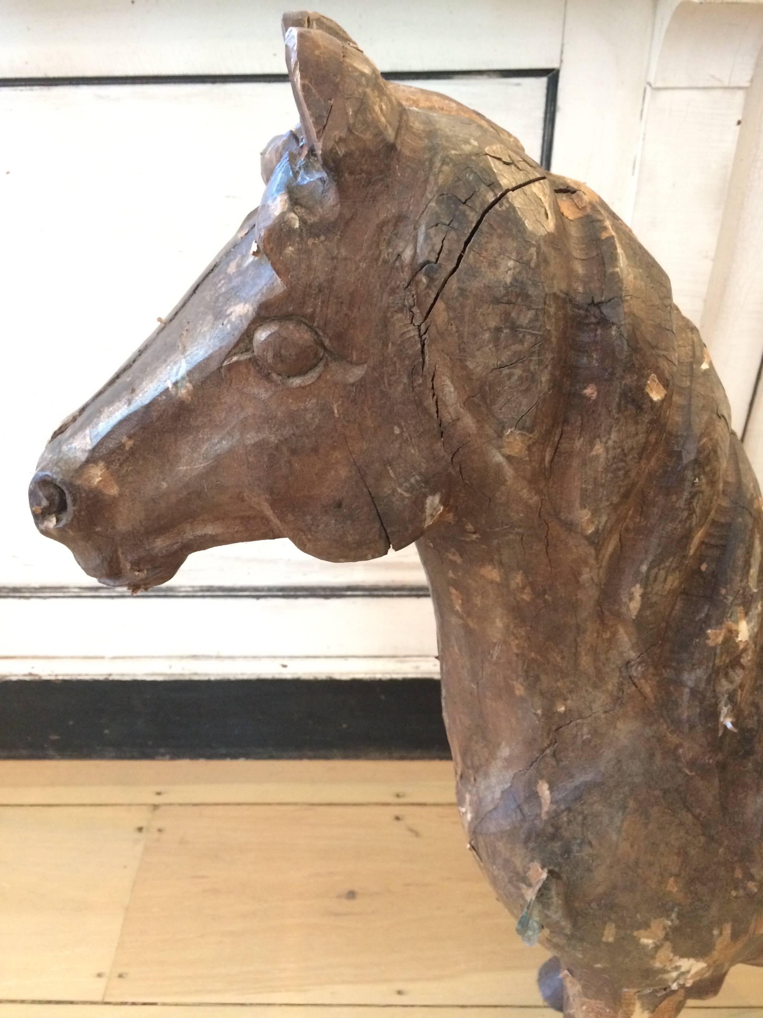 French solid early wooden horse used as papier mâché mold, bought in the west of France. Hand-carved.
 