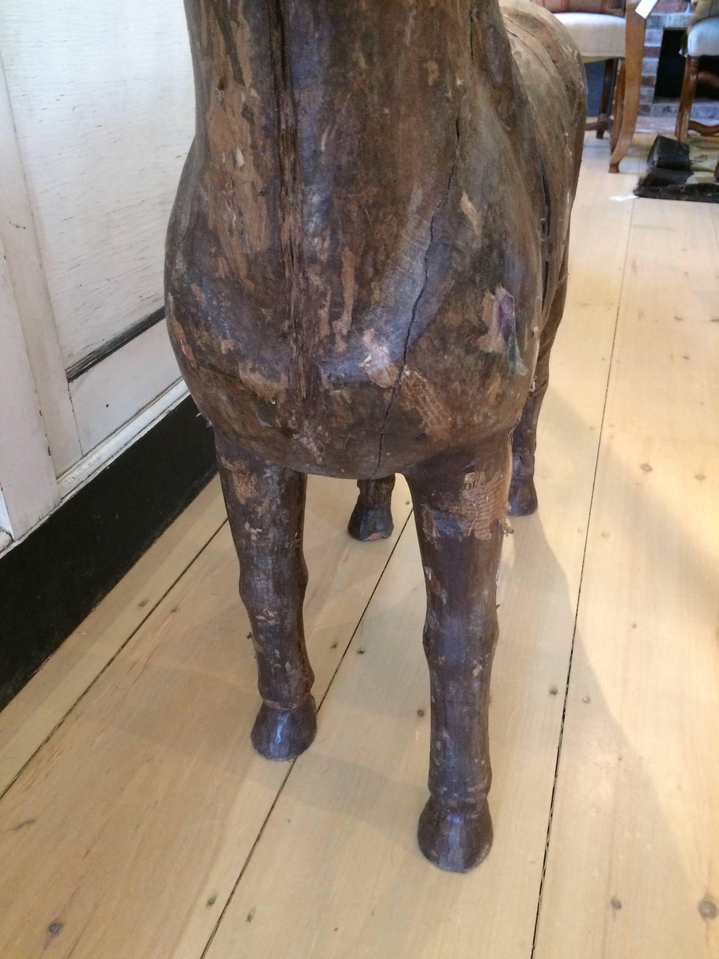 Remarkable Antique Rustic Carved Wooden Horse In Good Condition In Hopewell, NJ