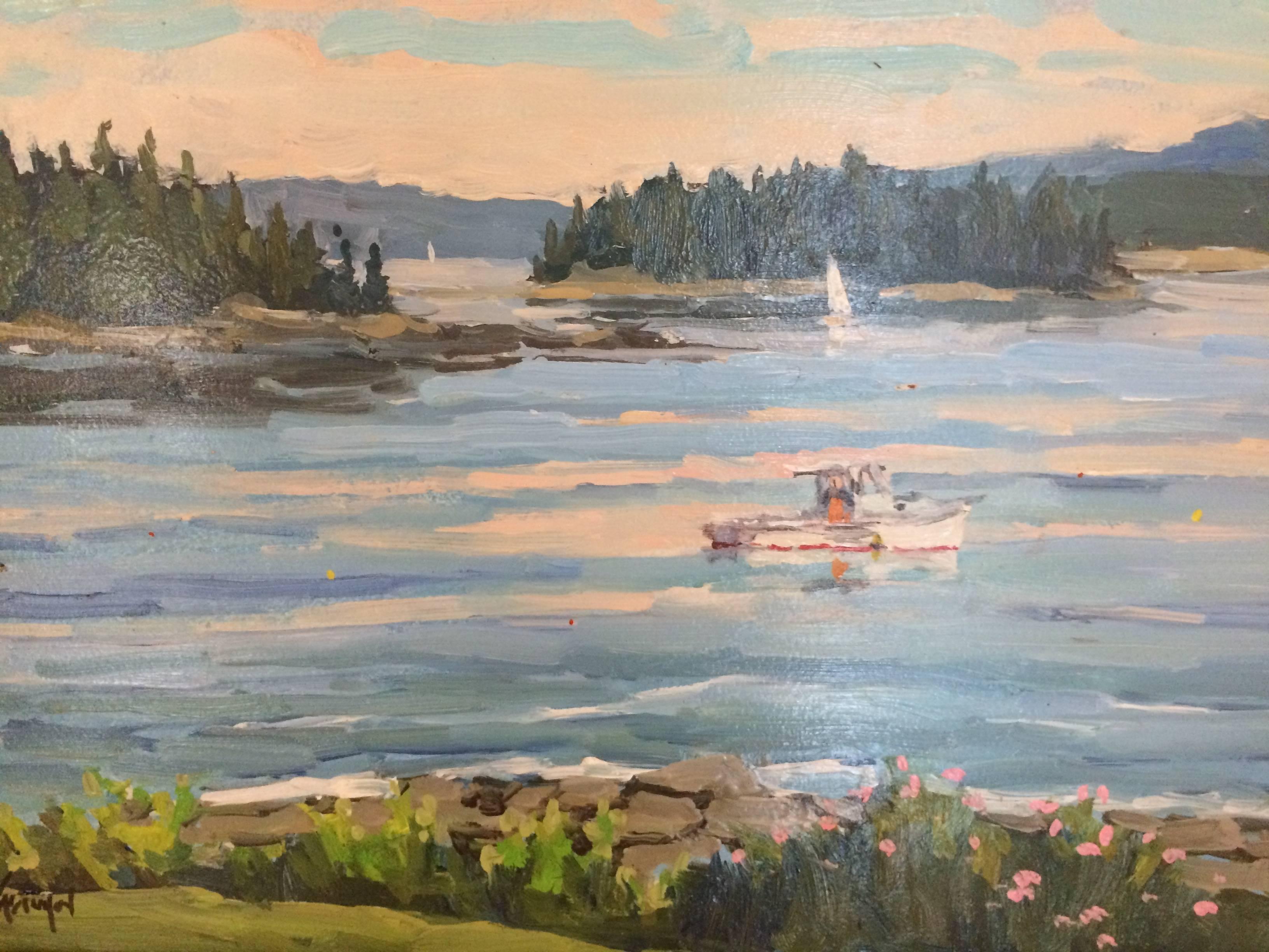American Plein Air Oil Painting of Maine Lobsterman