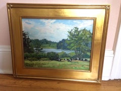 Fine Plein Air Oil Painting of Maine Oreo Cows