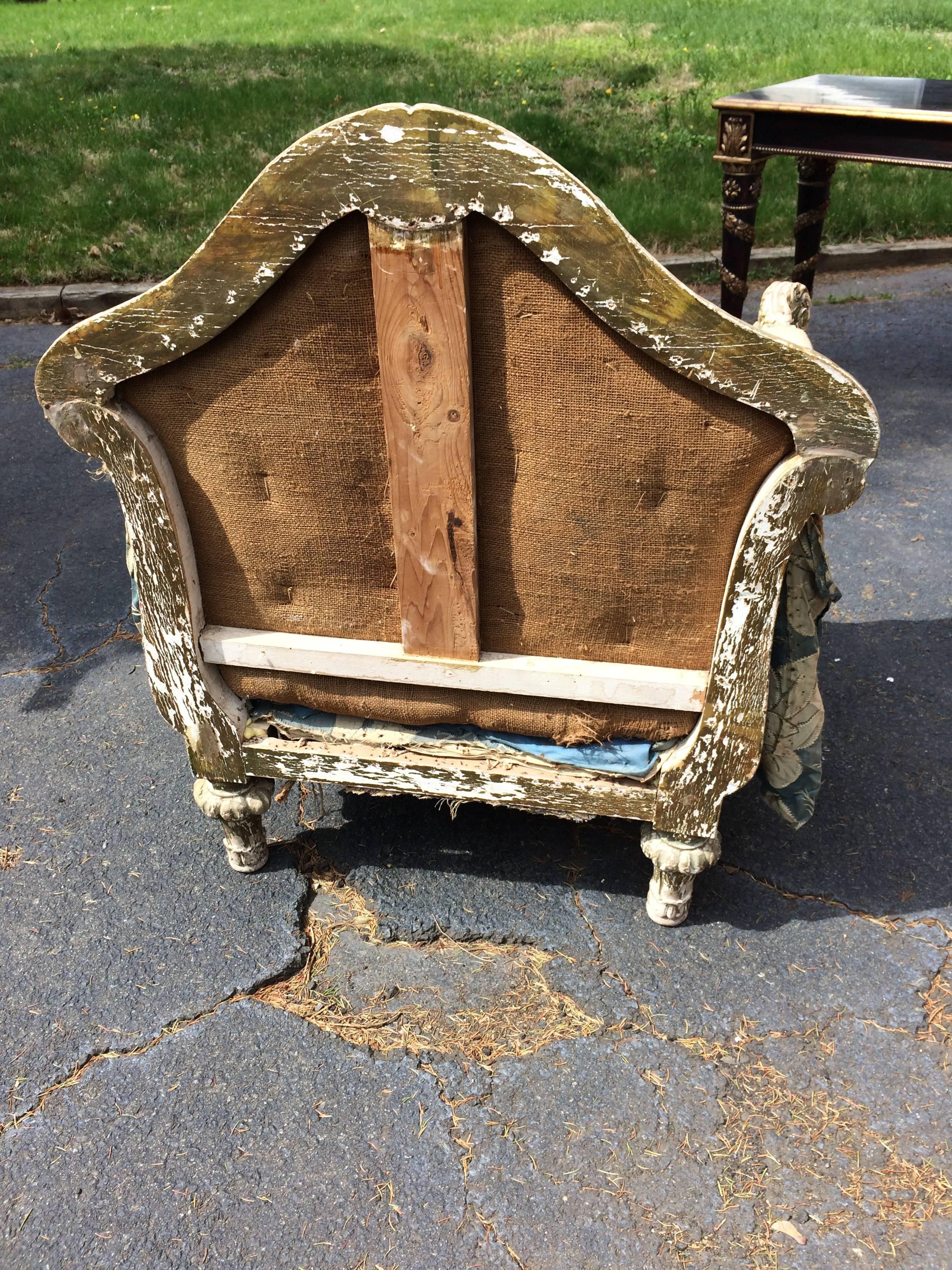 Romantic Pair of Antique Oversized French Club Chairs with Great Bones In Distressed Condition In Hopewell, NJ