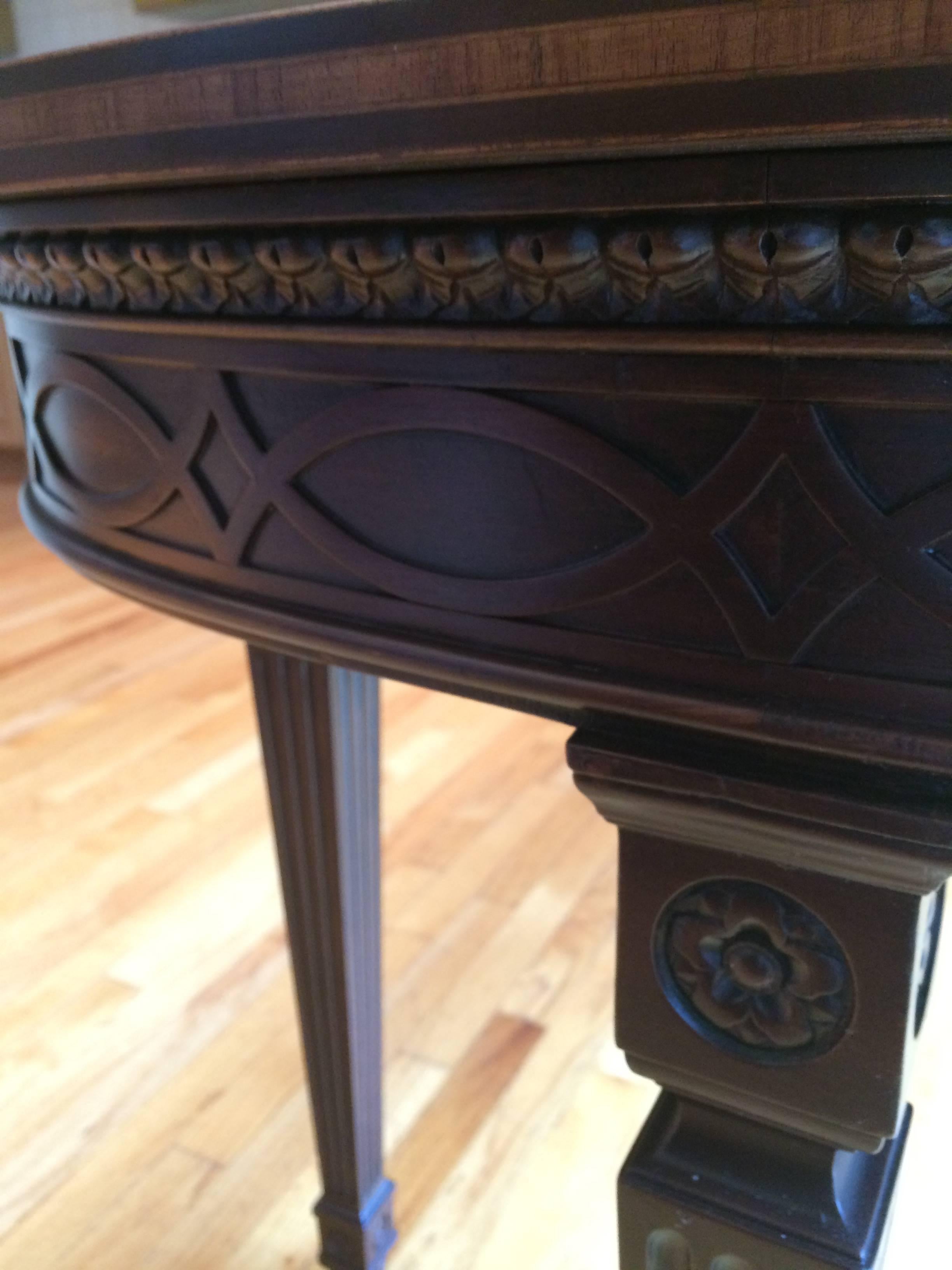 Versatile Regency Style Oblong Inlaid Mixed Wood Table In Good Condition In Hopewell, NJ