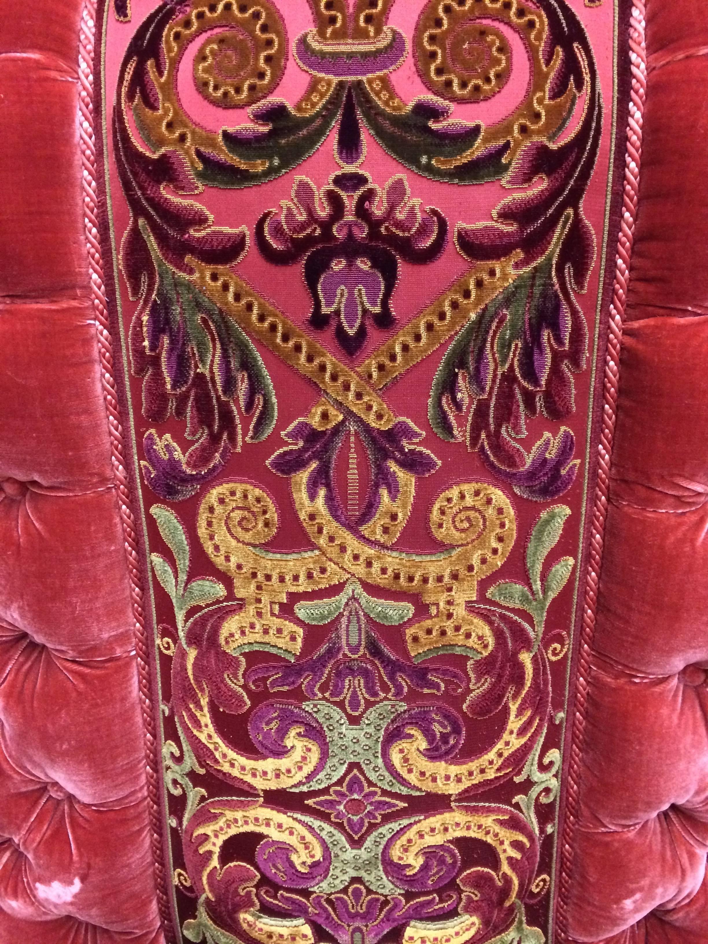 Parisian Chic Ornate Pair of Silk Velvet Tufted Club Chairs 4