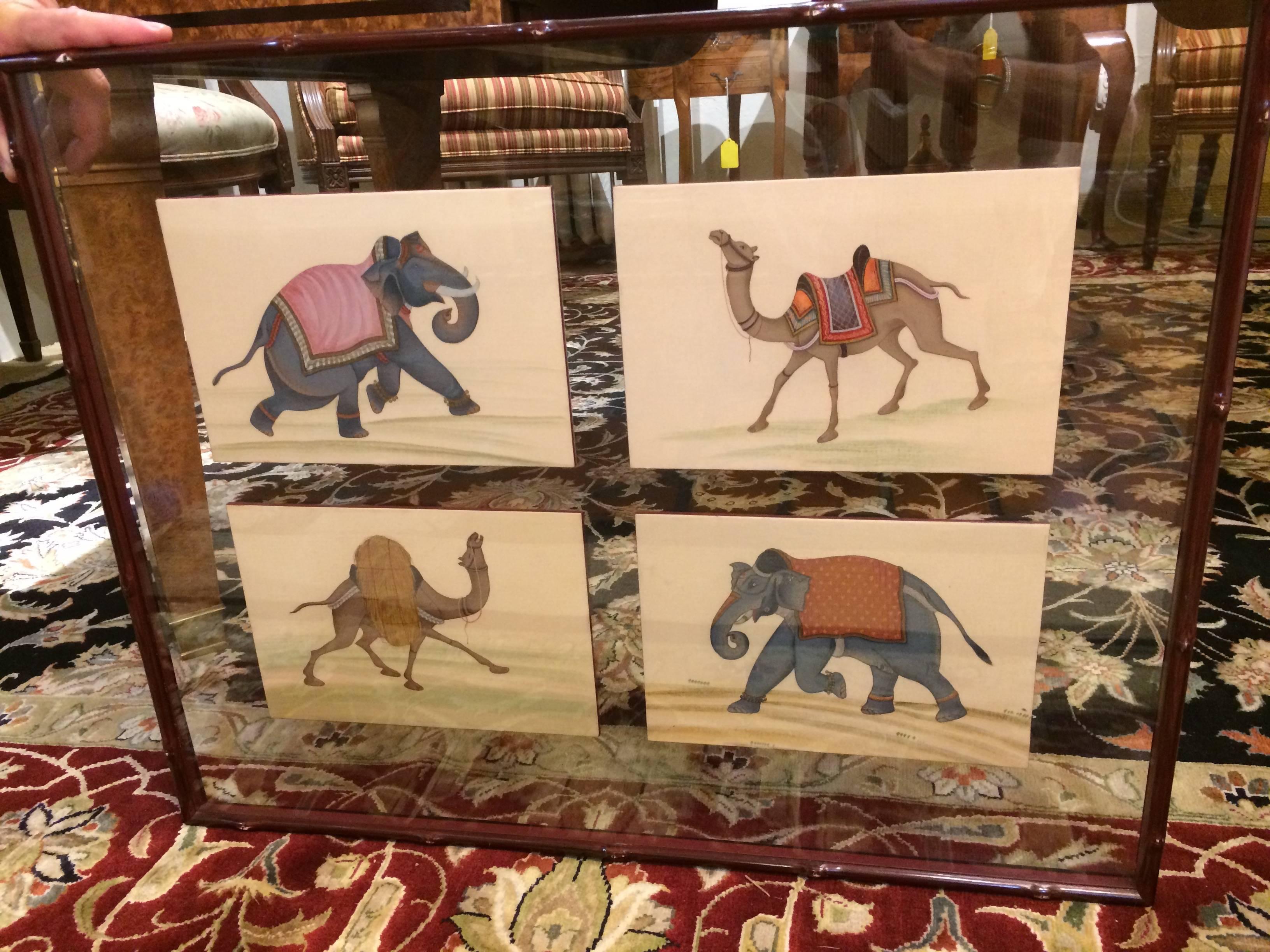 American Pair of Fascinating Framed Hand-Painted Collection of Circus Animals For Sale