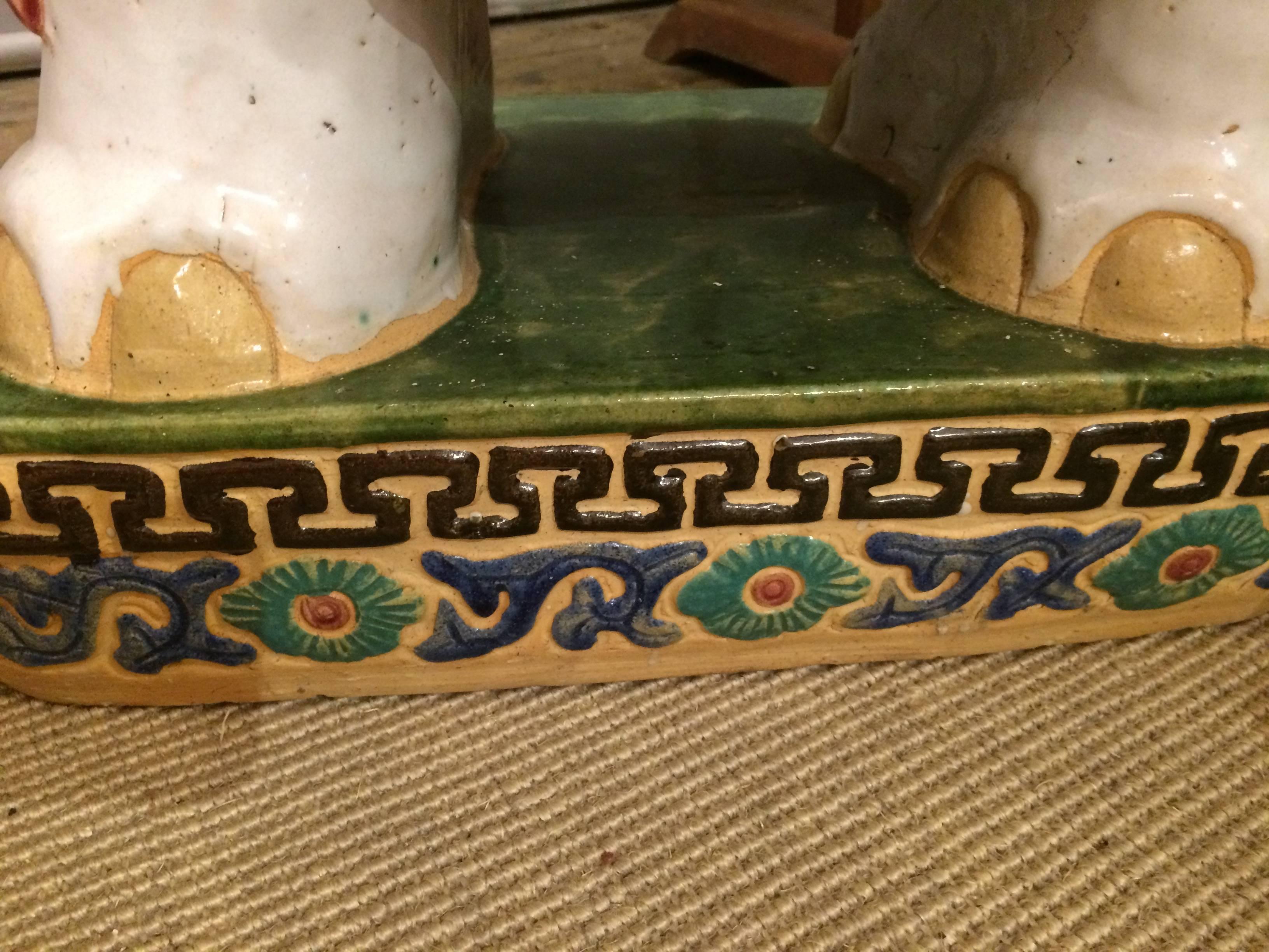 Mid-20th Century Charming Ceramic Hand-Painted Elephant Garden Seat Table