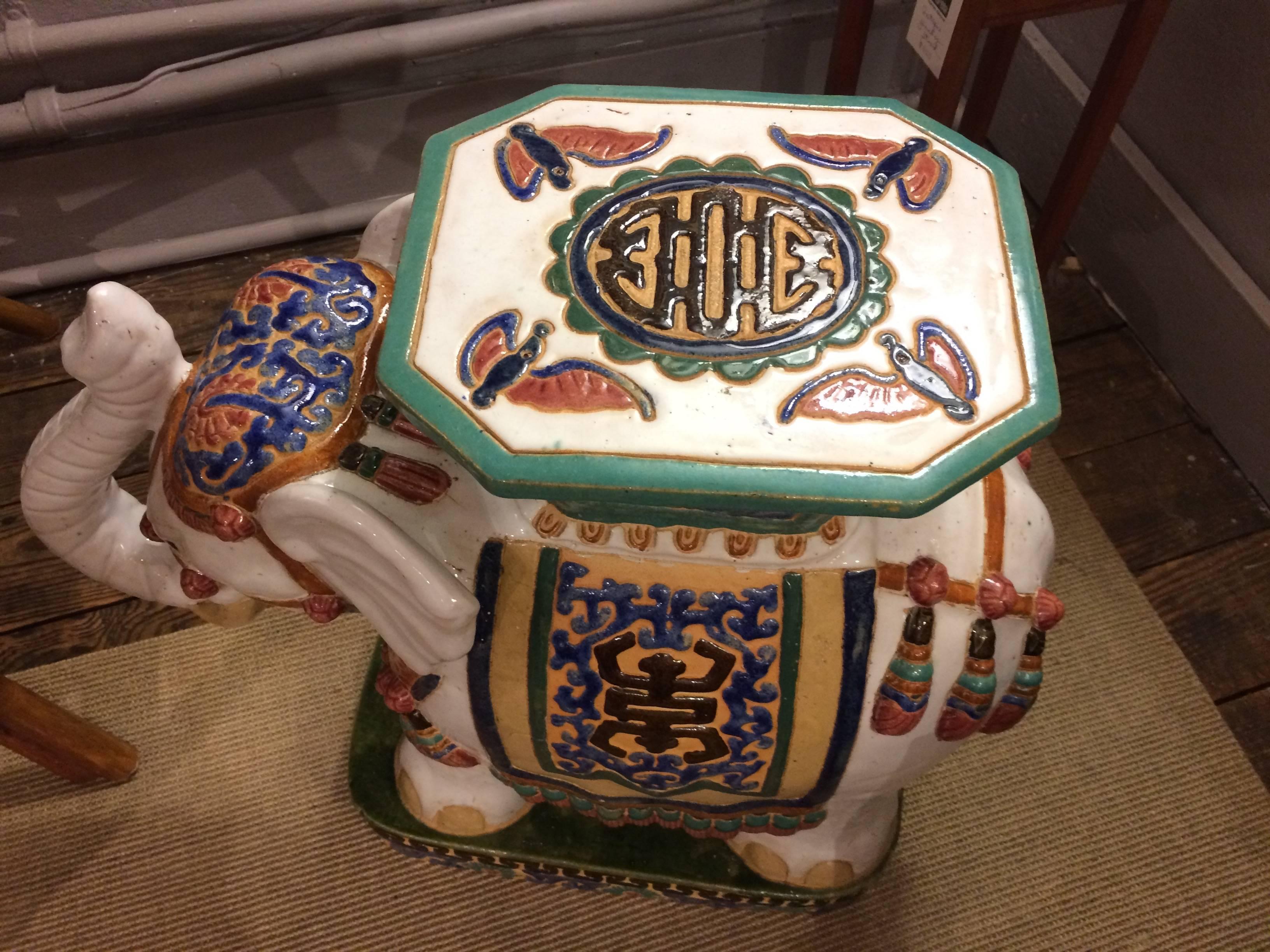 American Charming Ceramic Hand-Painted Elephant Garden Seat Table