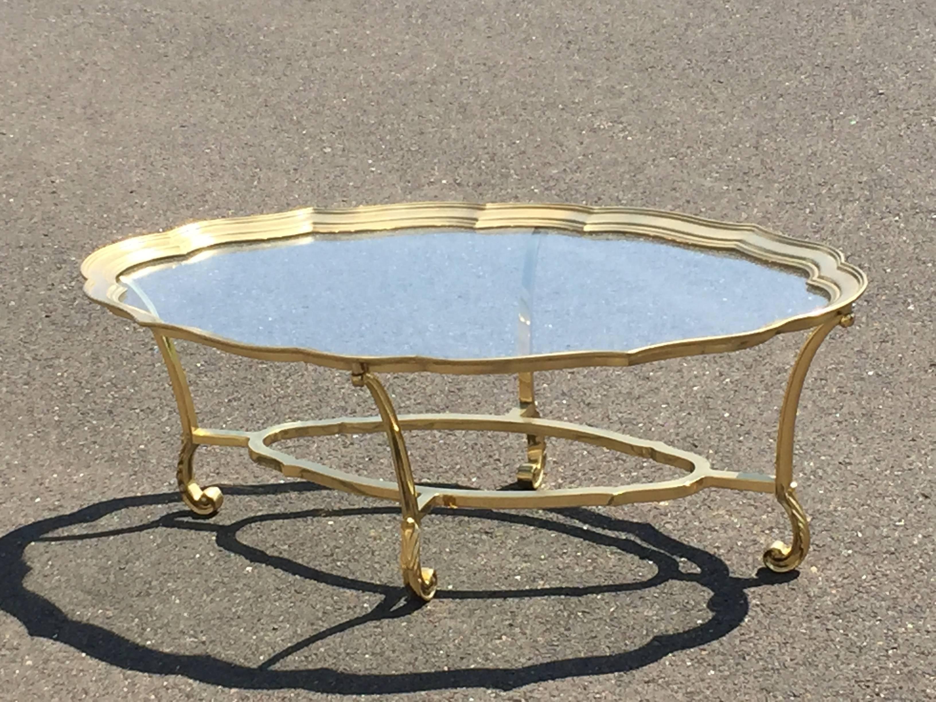 American Elegant Brass and Glass Labarge Coffee Table