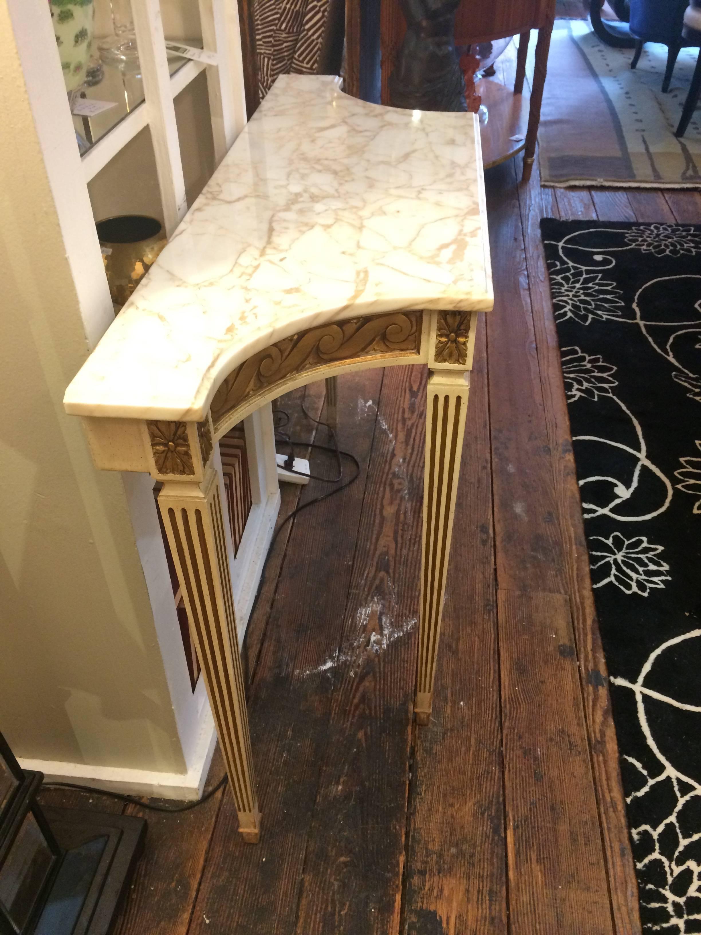 Pretty French Carved Wood Console with Marble Top 1