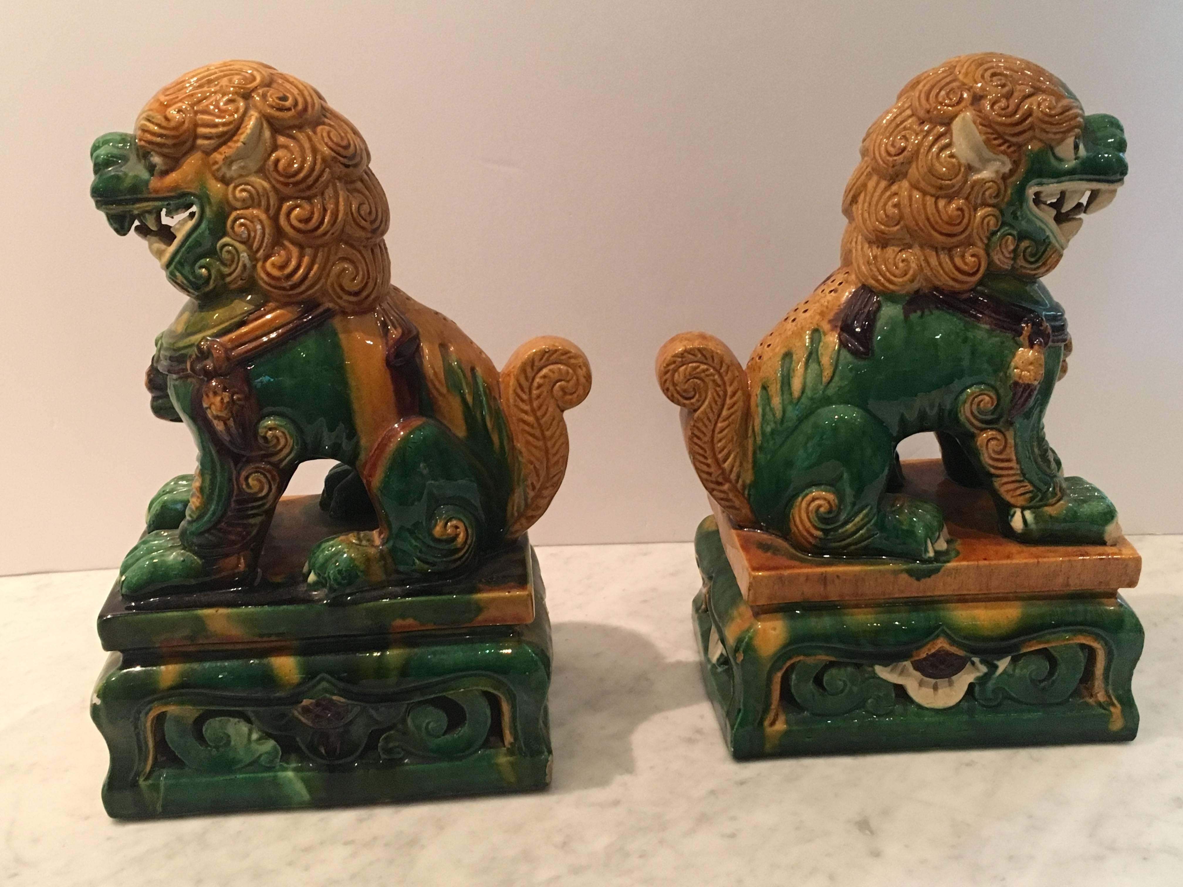 Chinese Export Pair of Colorful Porcelain Chinese Foo Dogs