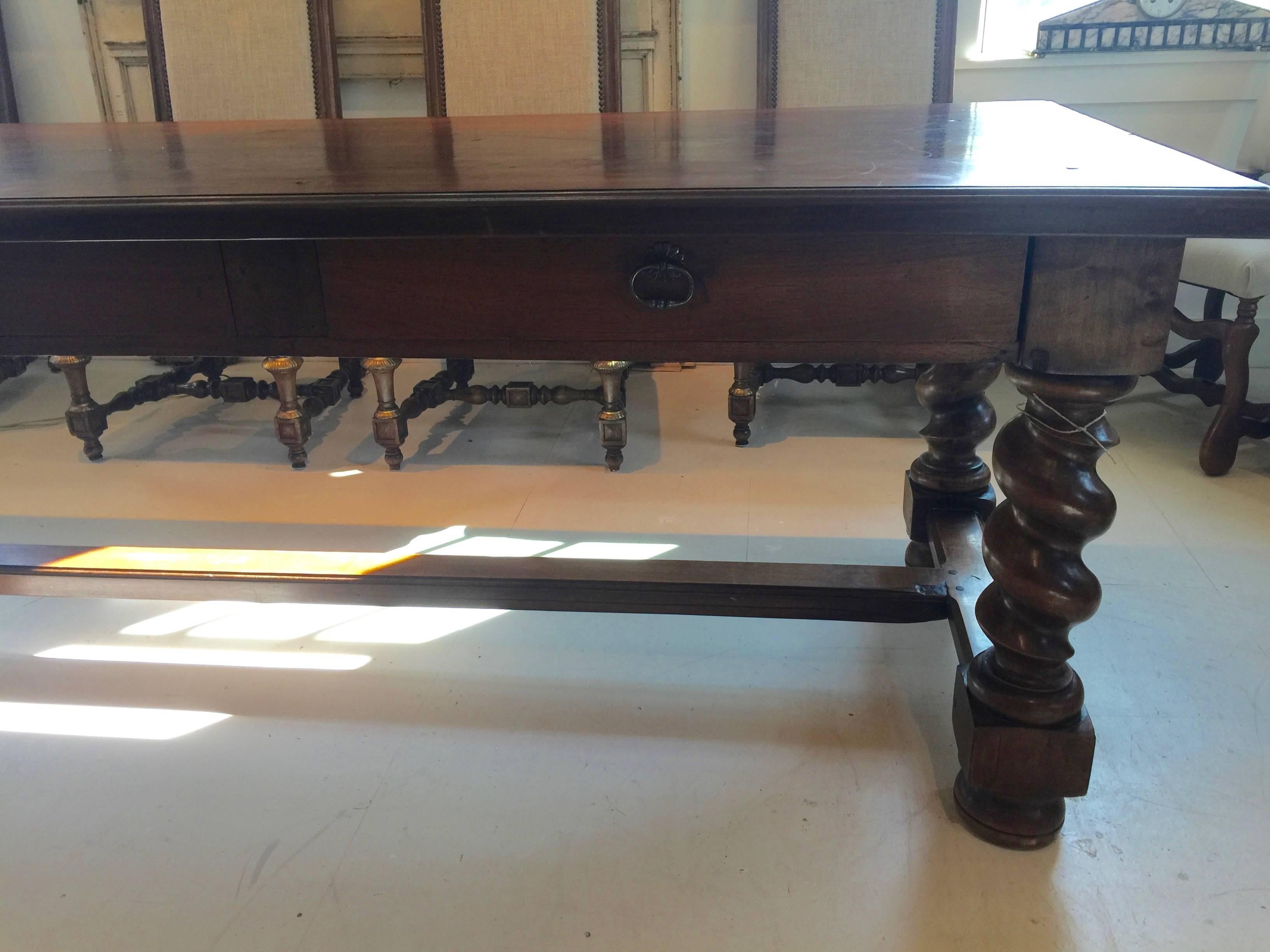 Impressive Very Long Antique French Walnut Refectory Dining Table In Excellent Condition In Hopewell, NJ