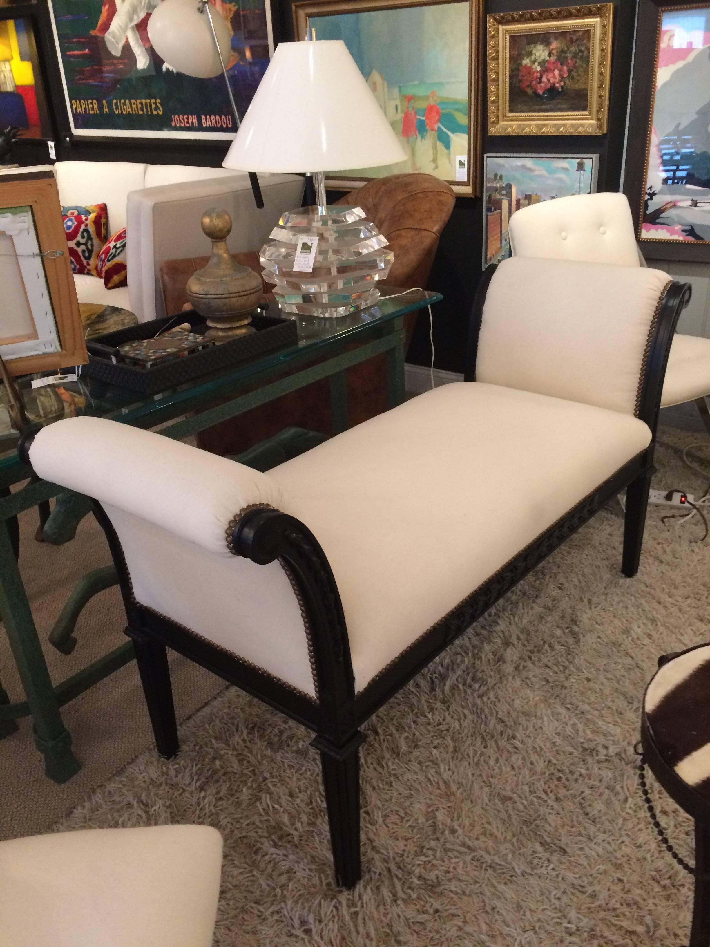 Wood Stylish Hollywood Regency Ebonized Bench