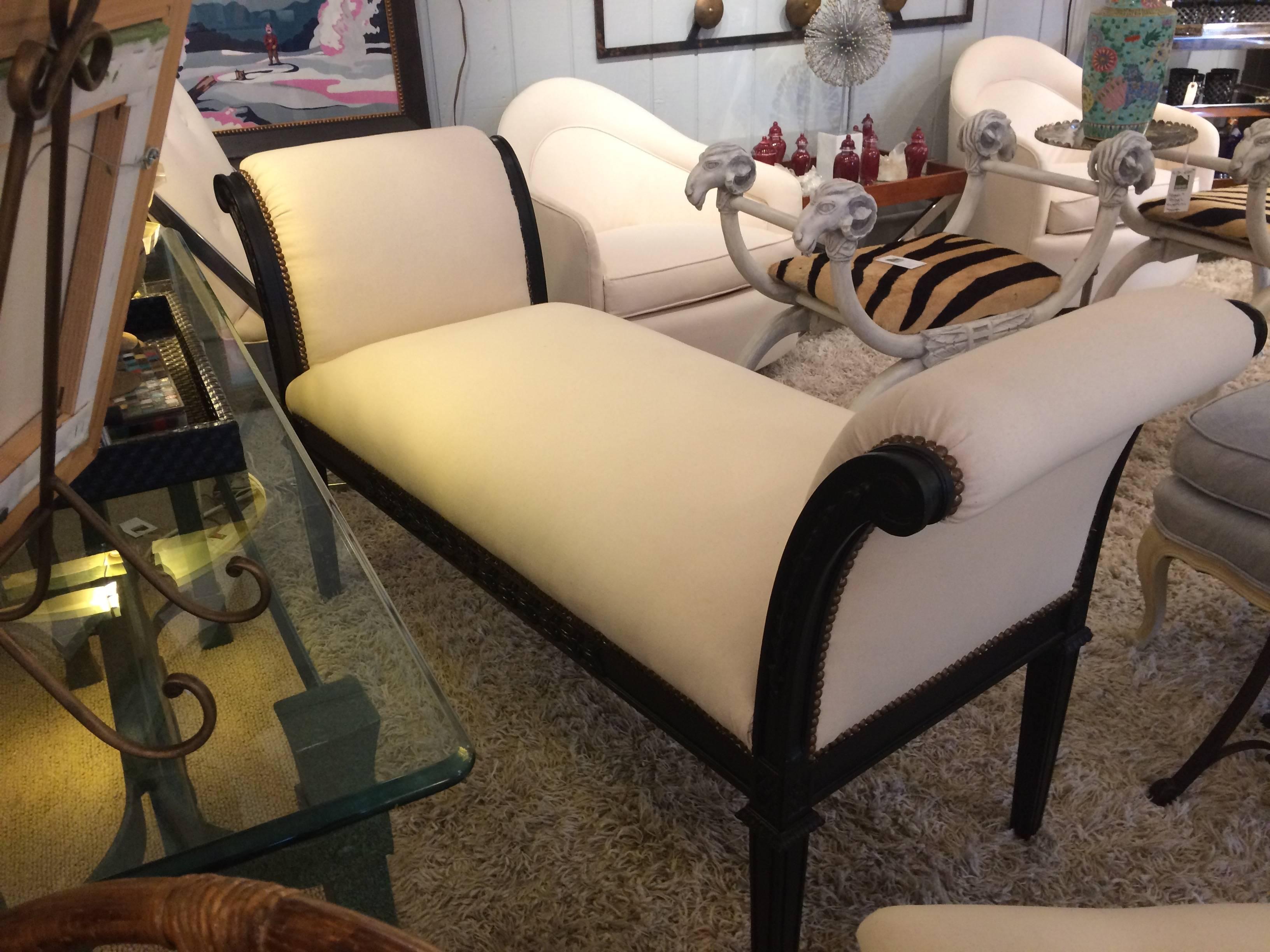 Stylish Hollywood Regency Ebonized Bench 3