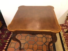 Baker Furniture Rich Oak and Tooled Leather Game Table