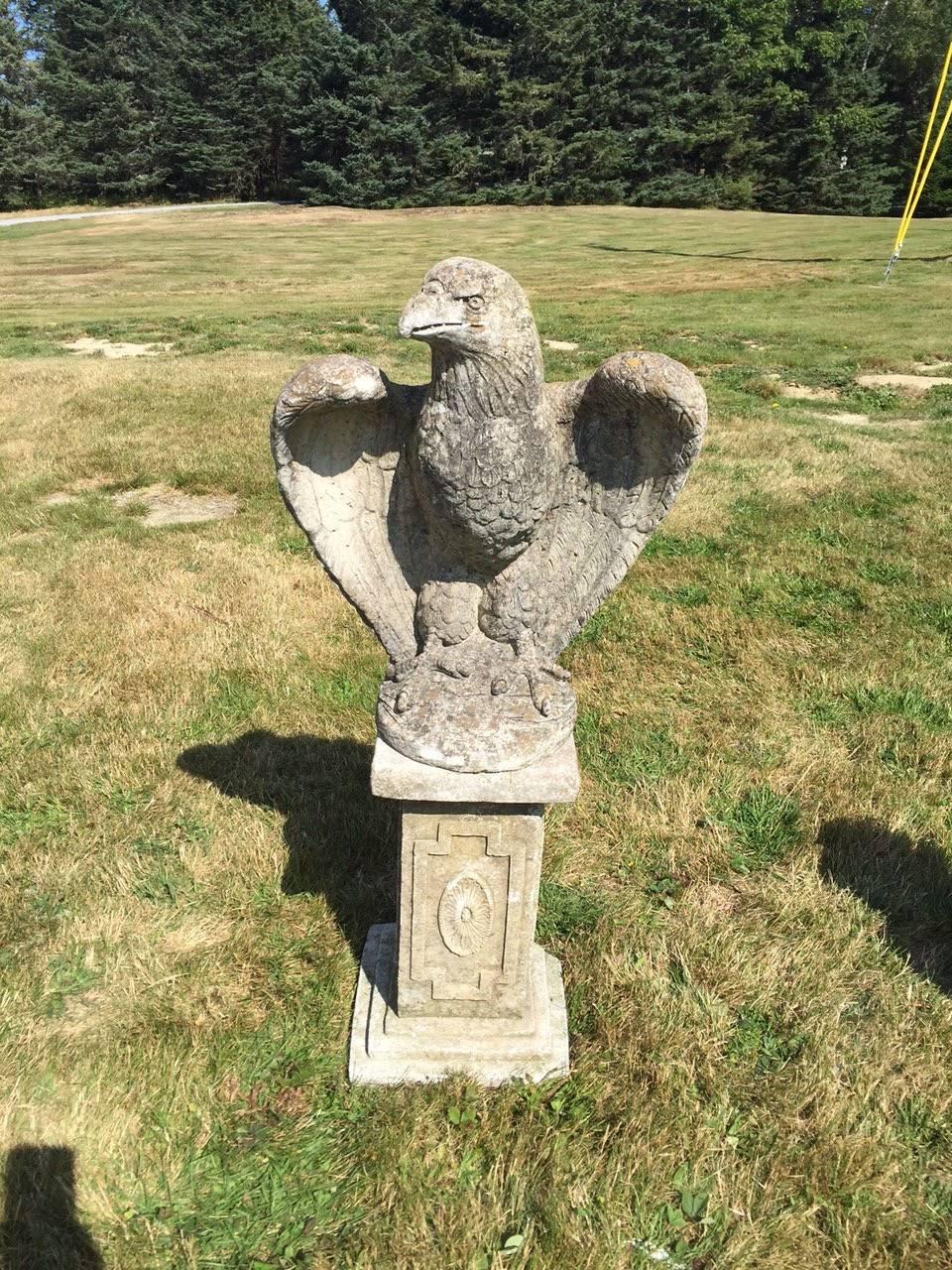 Neoclassical Impressive Pair of Cement Eagles on Pedestals