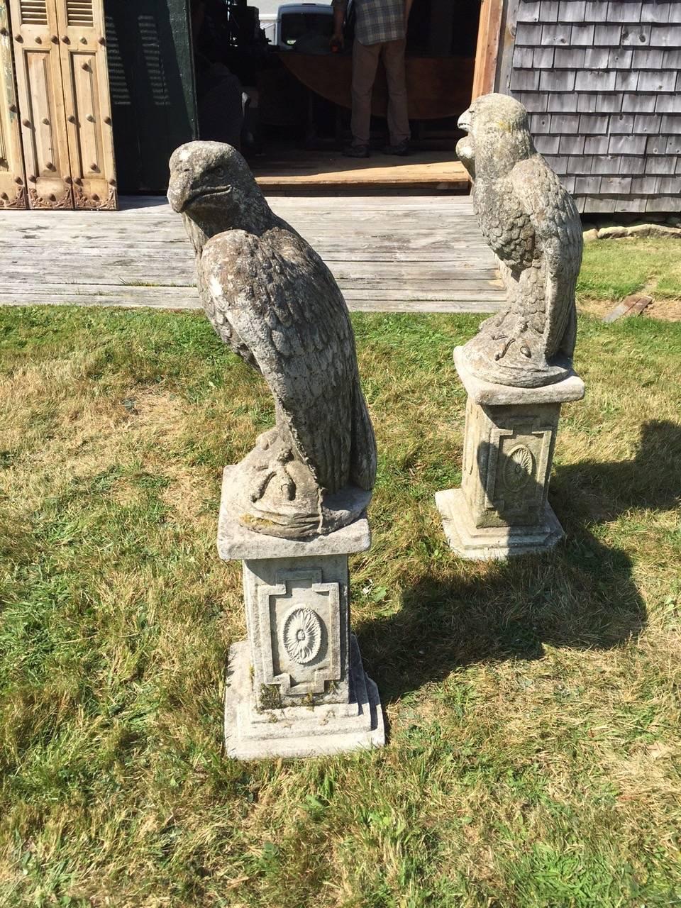 Impressive Pair of Cement Eagles on Pedestals In Good Condition In Hopewell, NJ