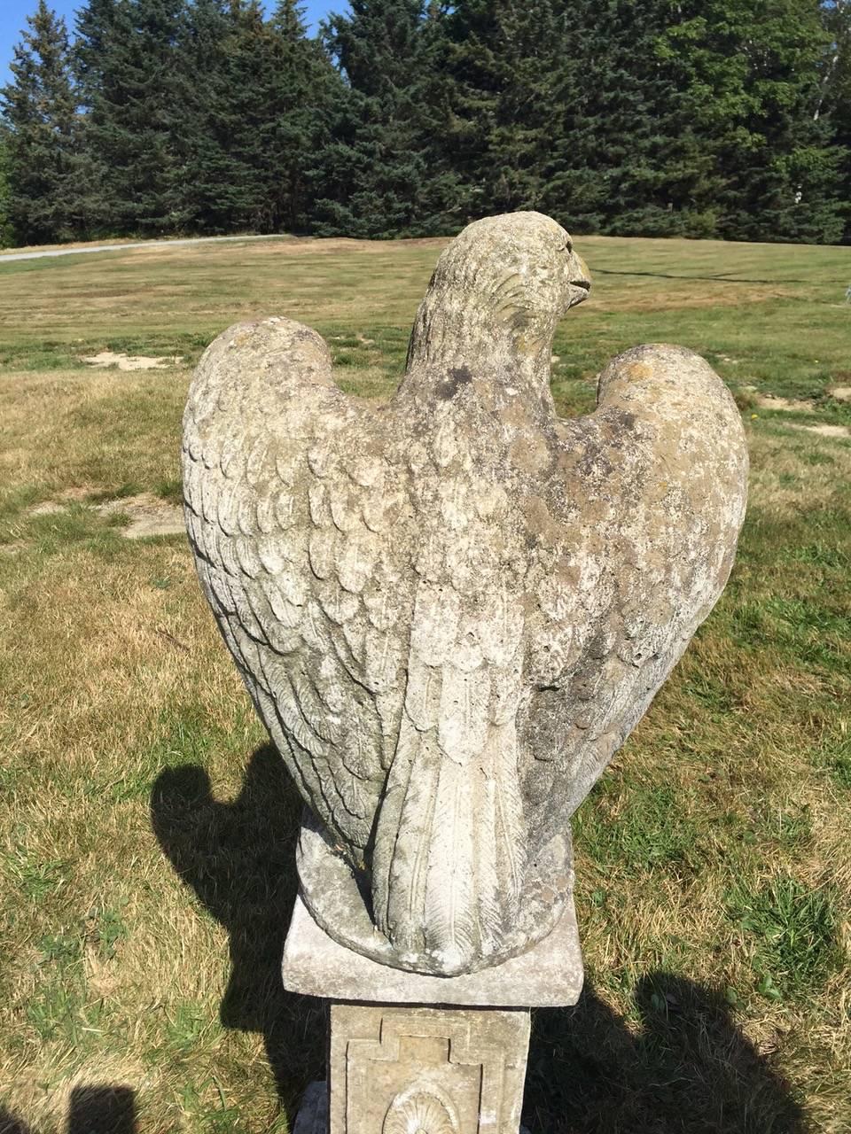 Impressive Pair of Cement Eagles on Pedestals 2