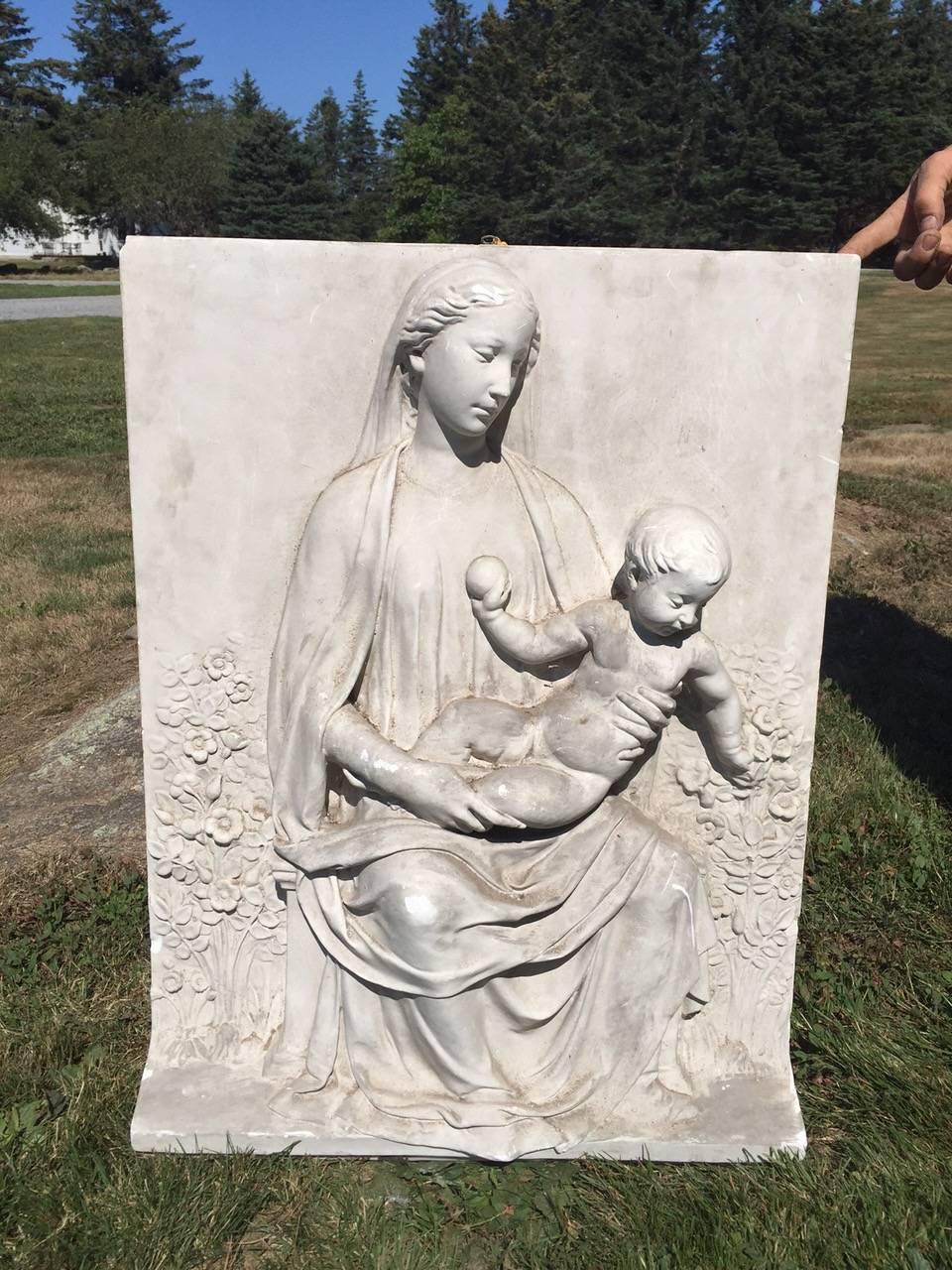 Exquisite Sculptural Plaster Bas Relief of Mother and Child In Excellent Condition In Hopewell, NJ