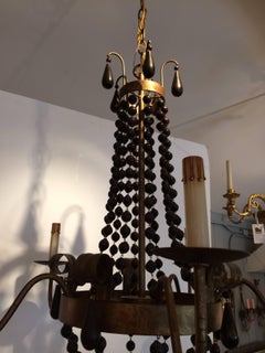 Stylish Iron and Wooden Bead Chandelier