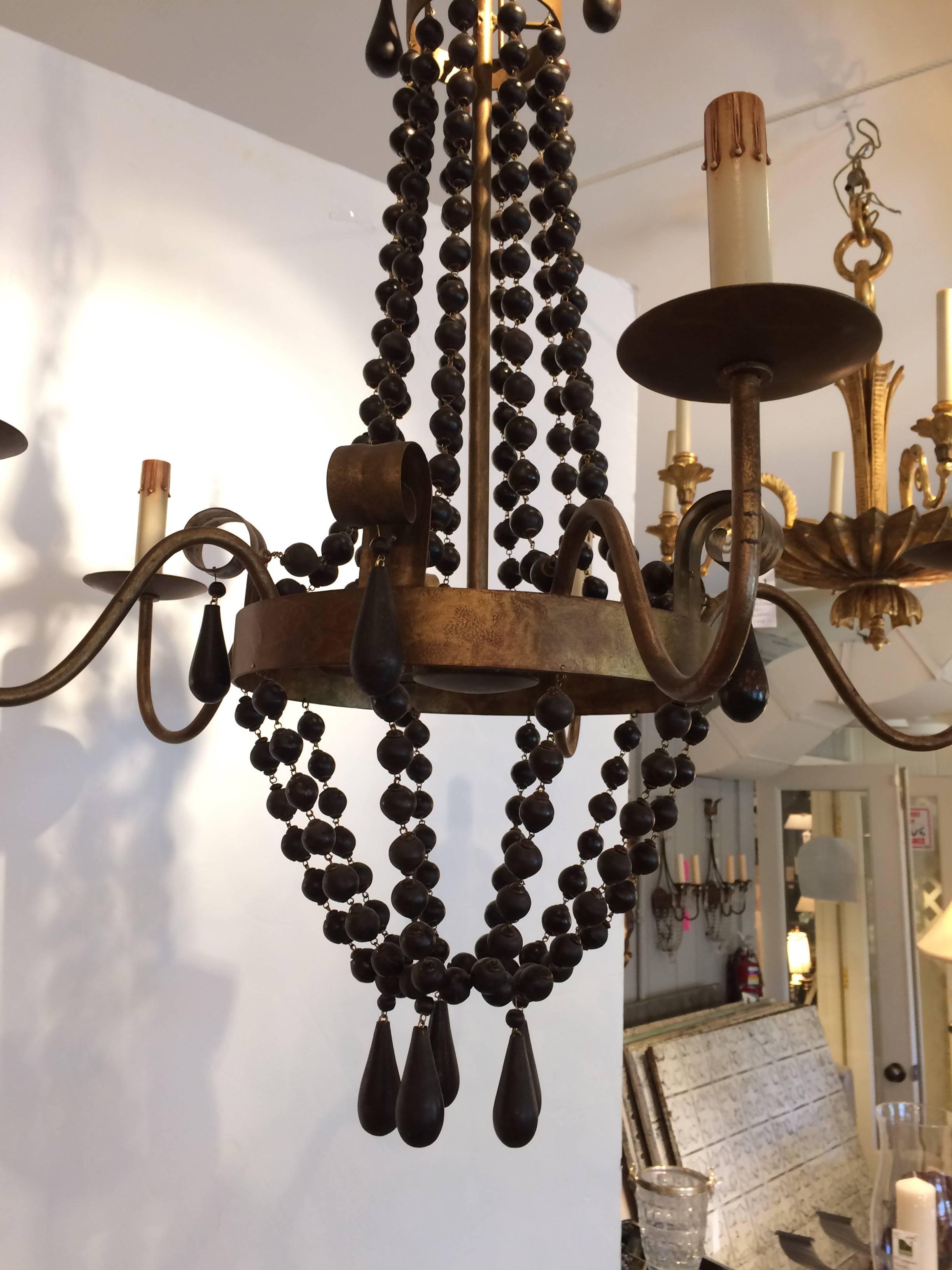 American Stylish Iron and Wooden Bead Chandelier