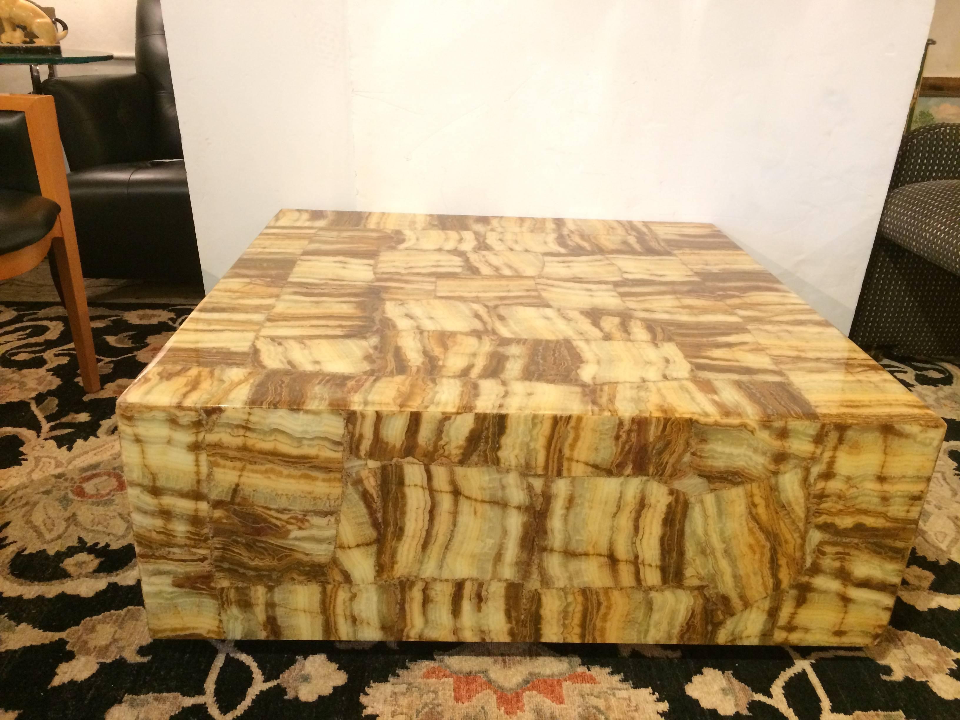 American Large Square Mid-Century Modern Onyx Coffee Table
