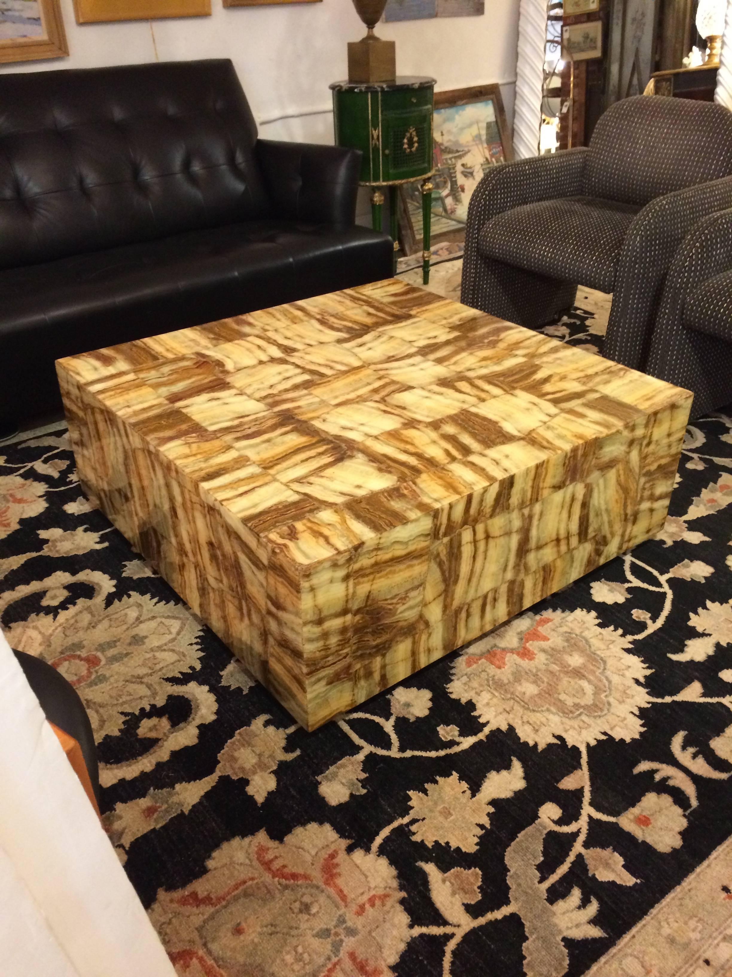 Large Square Mid-Century Modern Onyx Coffee Table 1