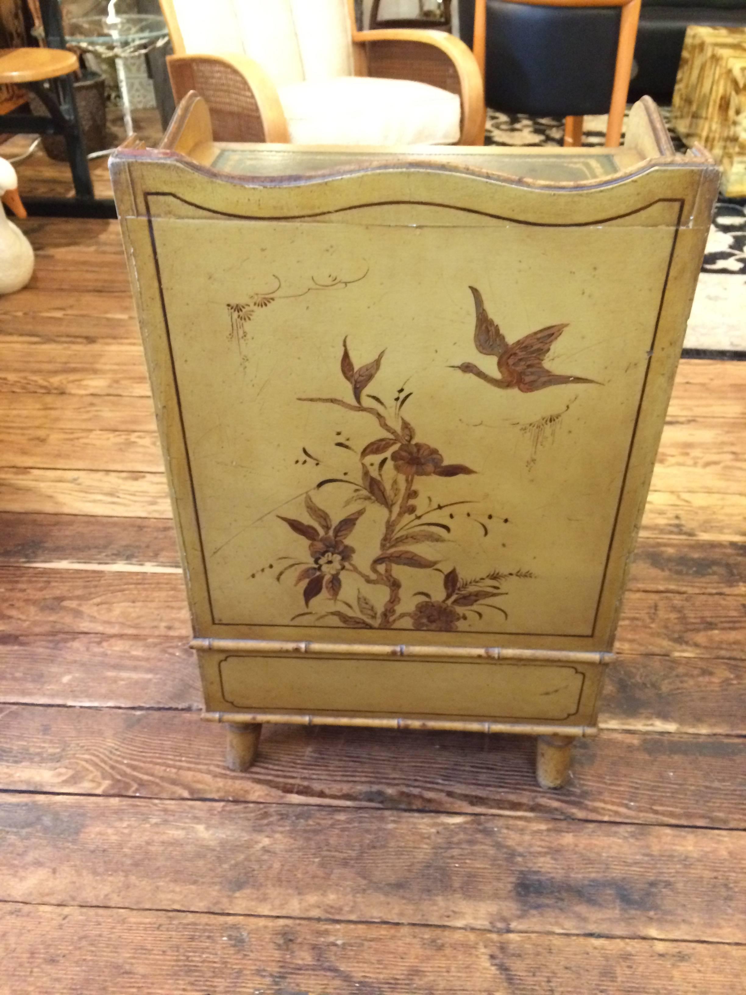 French Wonderful Hand-Painted Antique Chinoiserie Style Library Steps Side Table