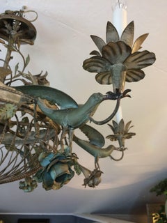 Magnificent Large and Ornate Tole Bird and Flower Motife Chandelier