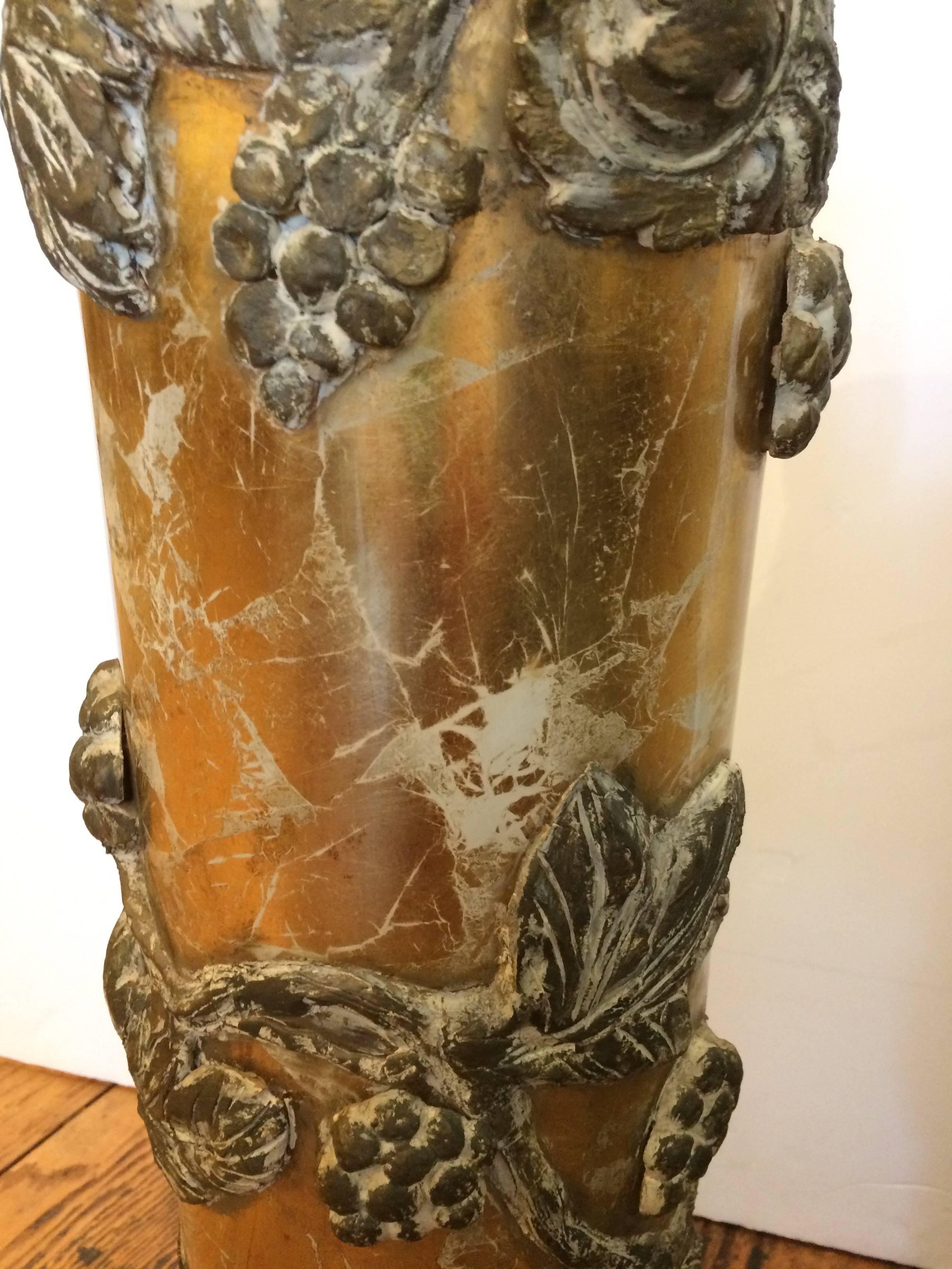 Unknown Very Large Glamorous Glass and Carved Wood Table Lamps
