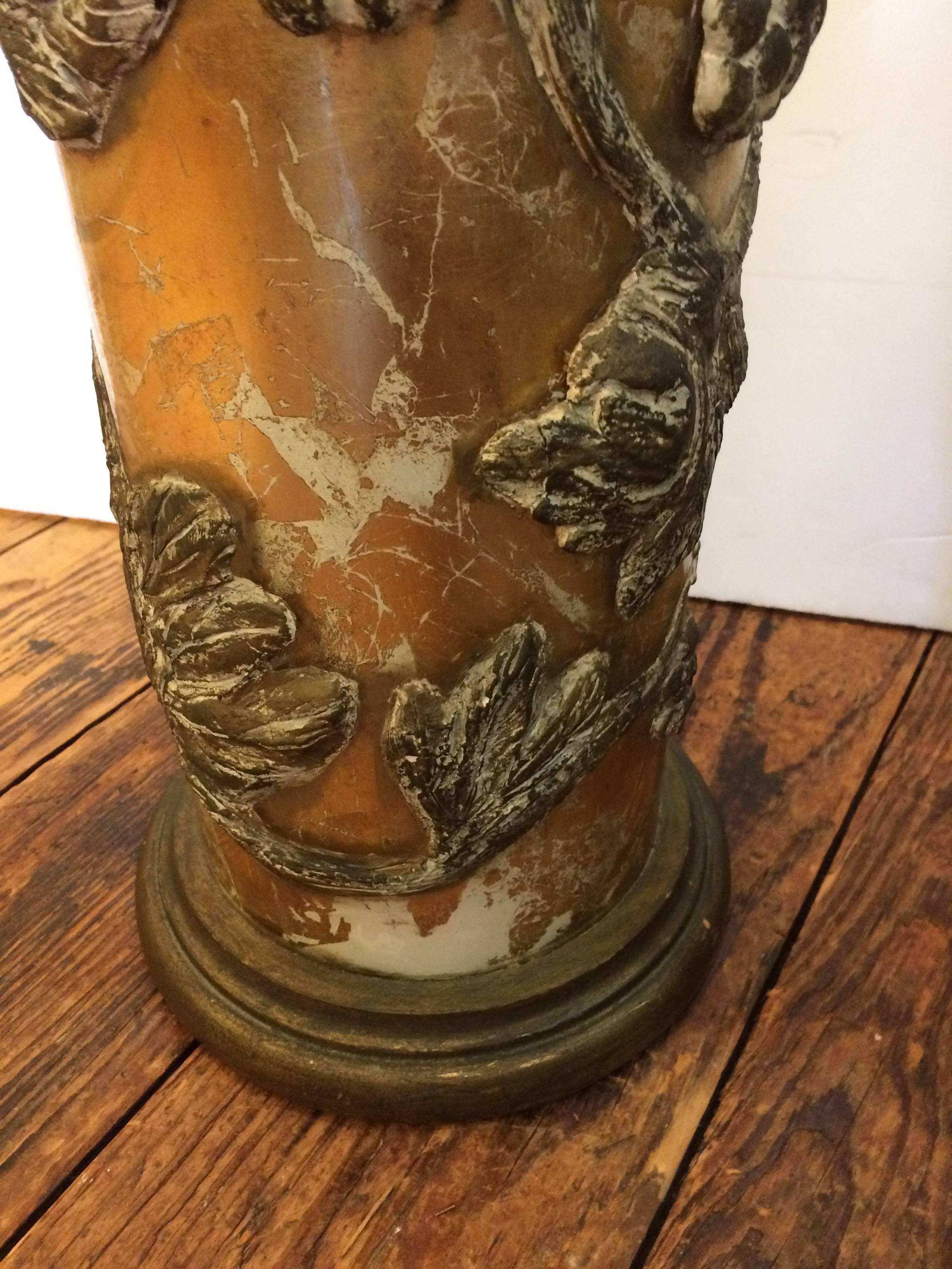 Very Large Glamorous Glass and Carved Wood Table Lamps In Good Condition In Hopewell, NJ