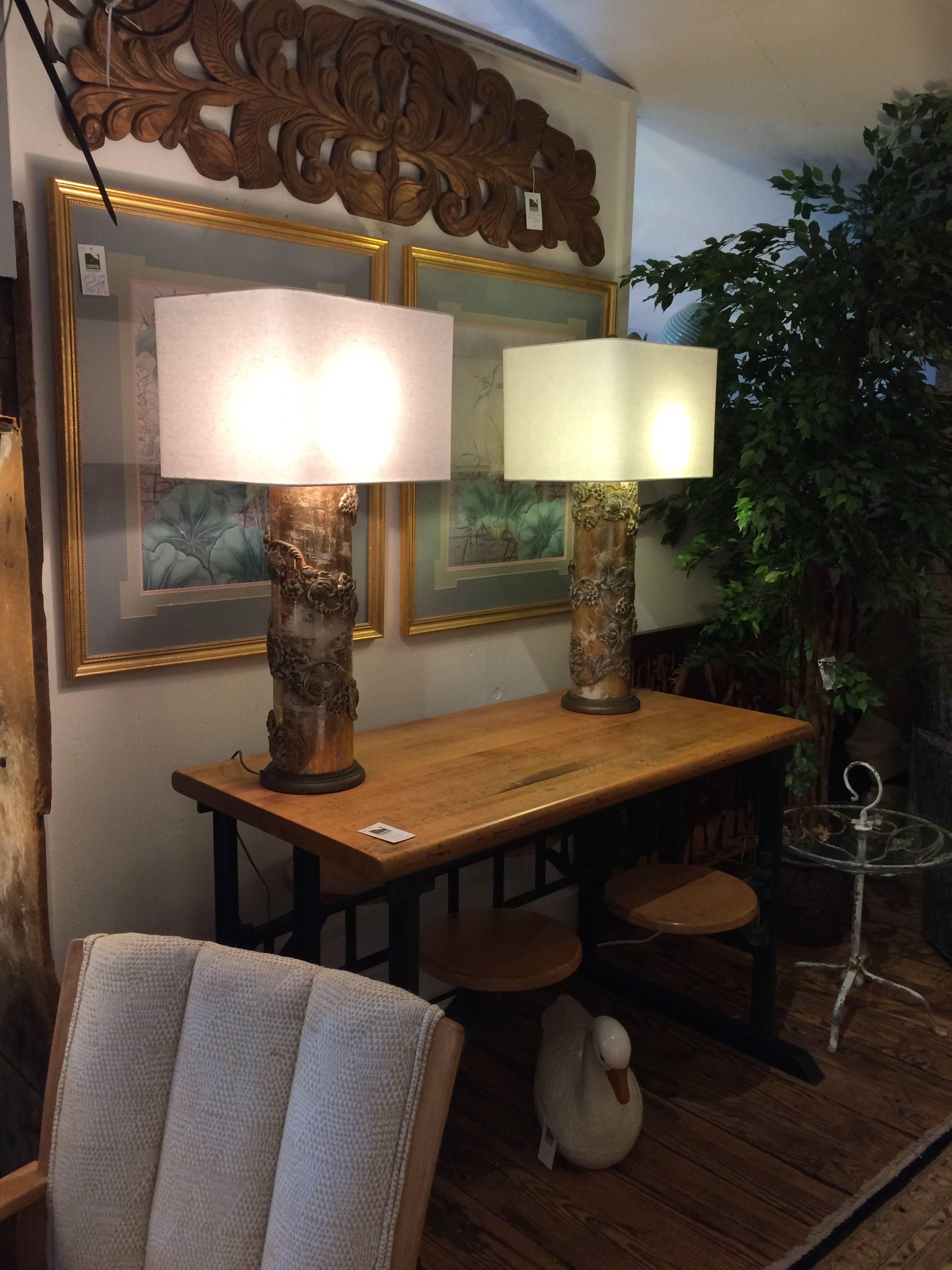 Very Large Glamorous Glass and Carved Wood Table Lamps 2