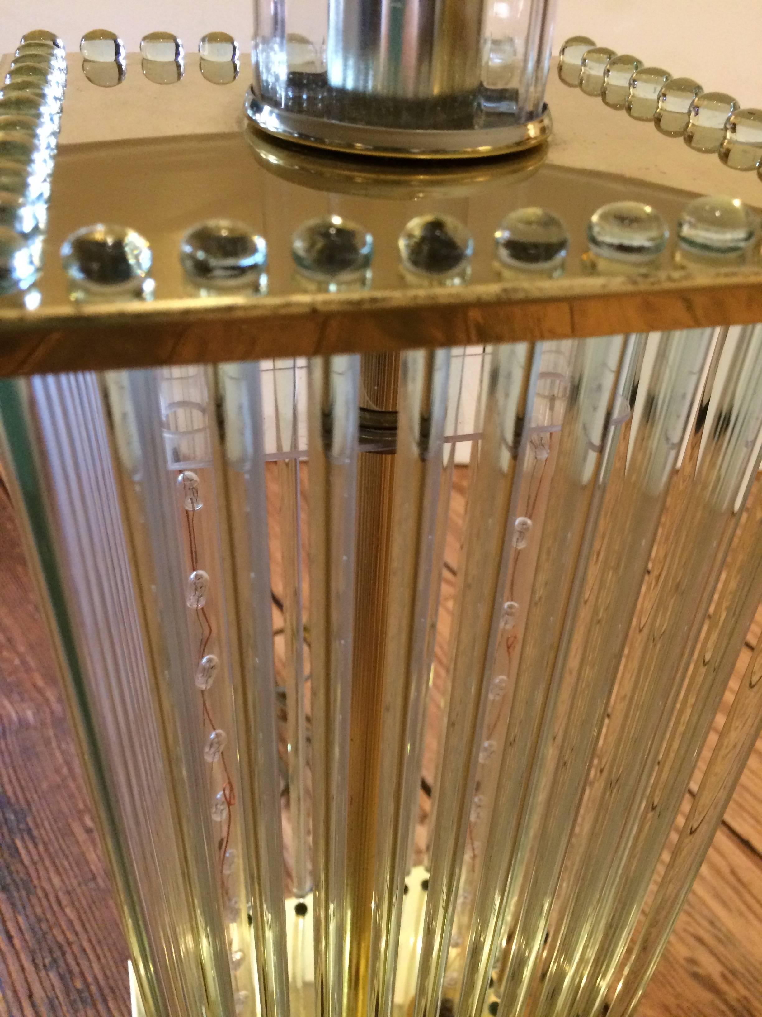 American Cool Mid-Century Modern Lightolier Brass and Glass Rod Table Lamp