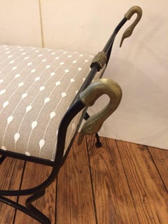 Pair of Iron and Brass Swan Motife Bench Ottomans