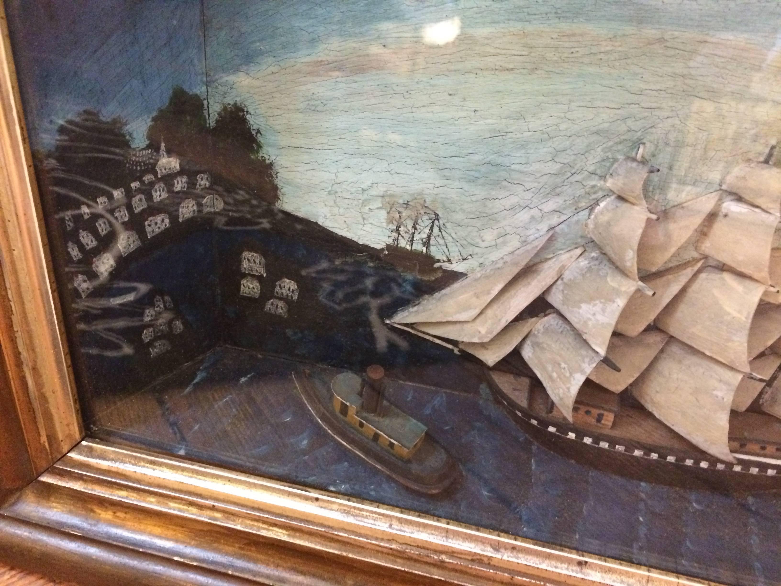 Folk Art Jewel of an Antique Ship Scene Diorama