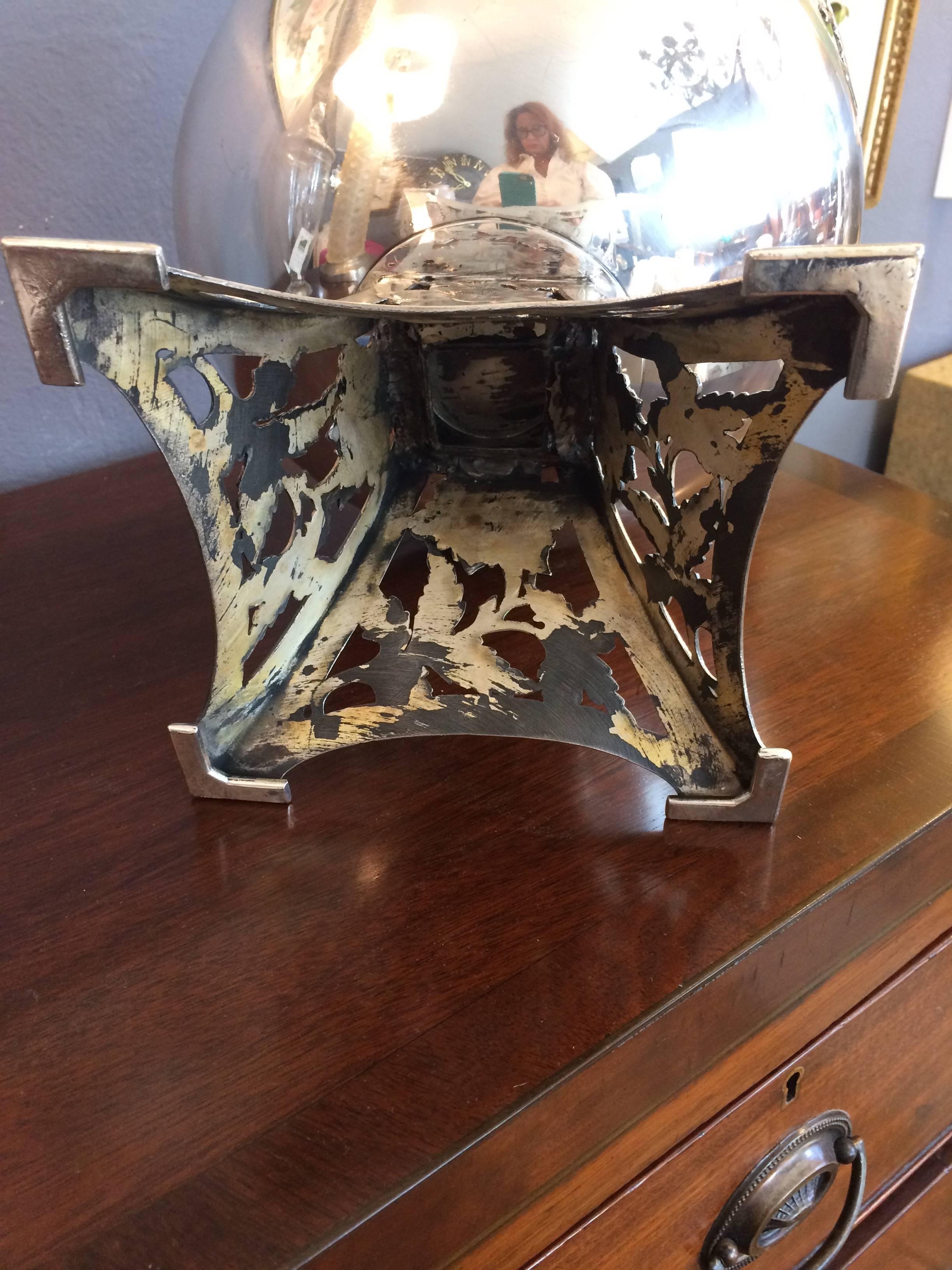 Beautiful Silver Plate Vintage Compote with Aqua Floats In Excellent Condition For Sale In Hopewell, NJ