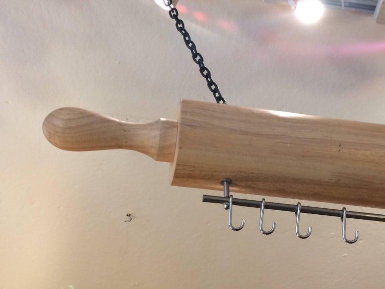 One of a Kind Huge Custom Wooden Rolling Pin Pot Hanger For Sale at 1stDibs