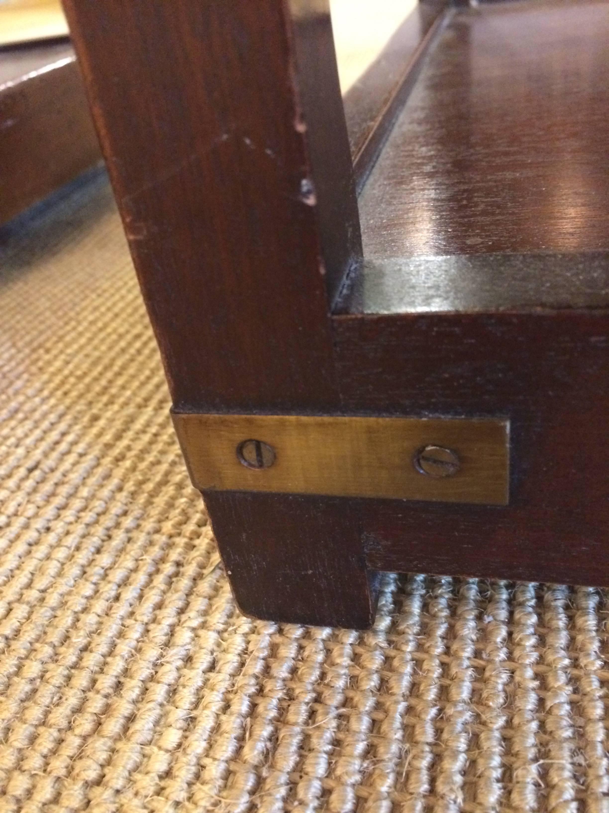 Stunning Pair of Campaign Three-Tier Mahogany and Brass Side End Tables In Excellent Condition In Hopewell, NJ