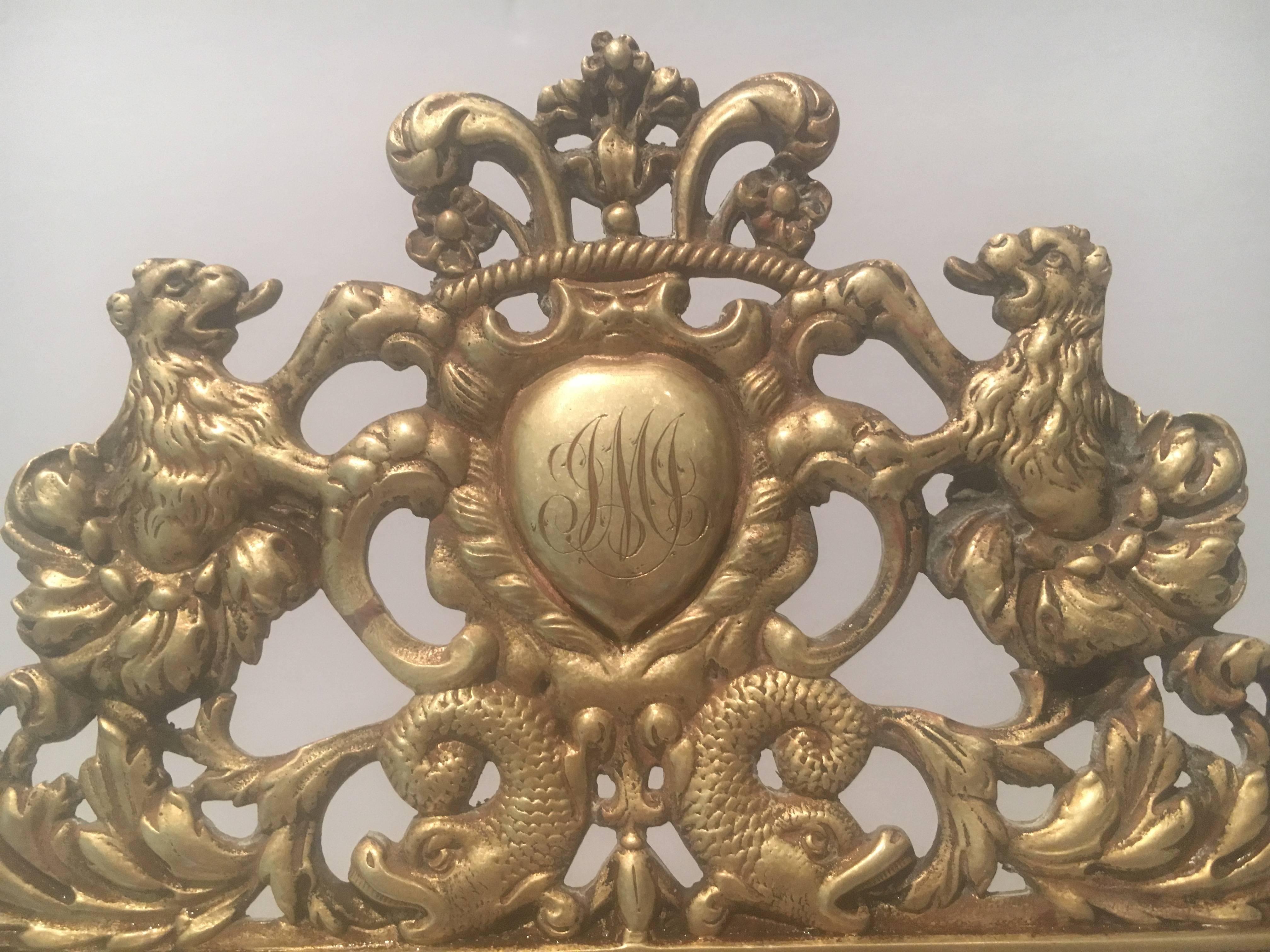 Stunning Antique English Brass Vanity Mirror In Excellent Condition For Sale In Hopewell, NJ