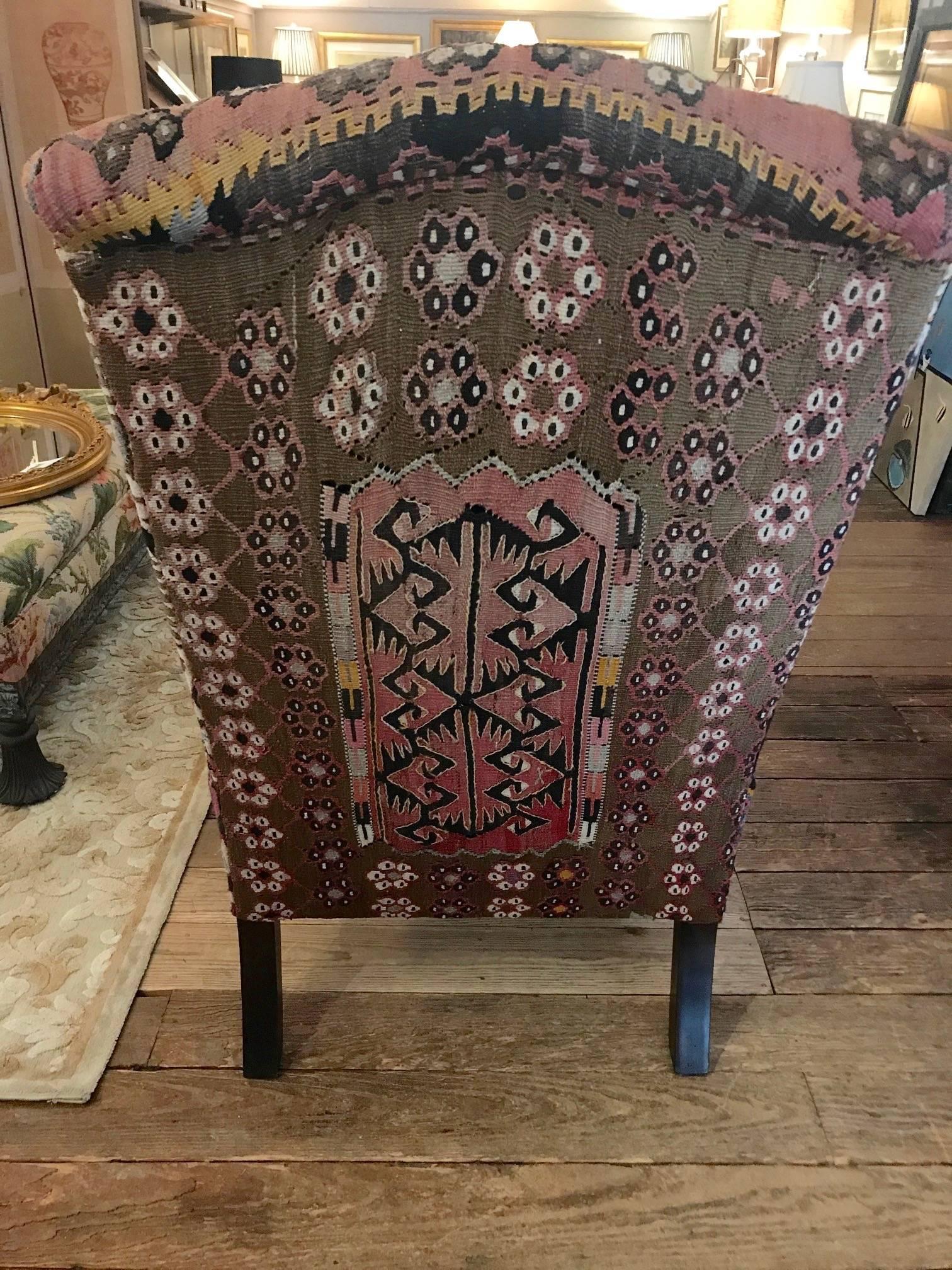 Wonderful Kilim George Smith Wing Chair In Excellent Condition In Hopewell, NJ