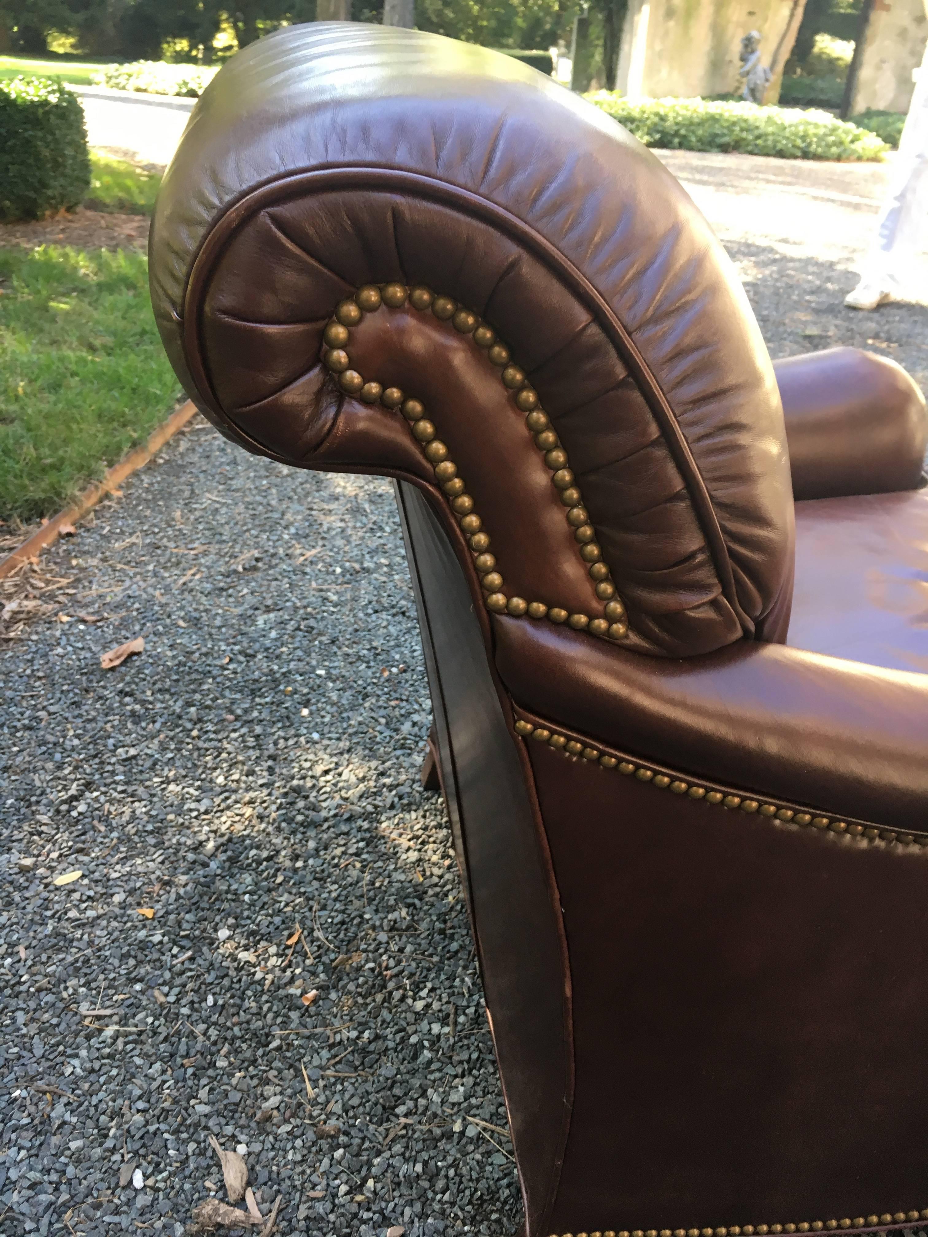 American Designer Chocolate Brown Leather Club Chair and Ottoman