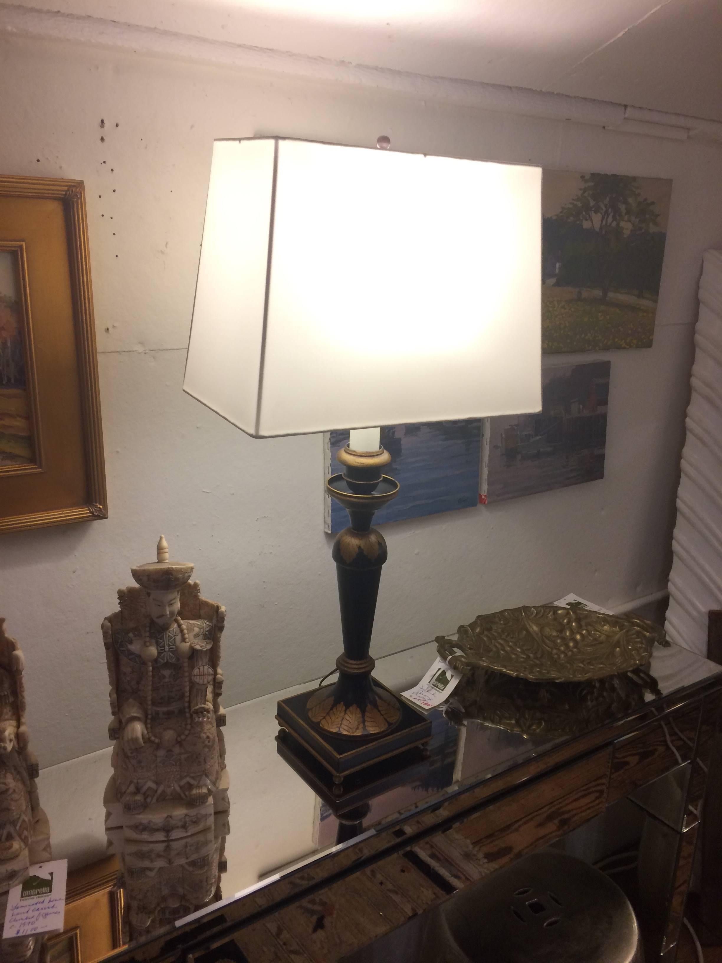 Wood Pair of Ebonized and Gold Table Lamps