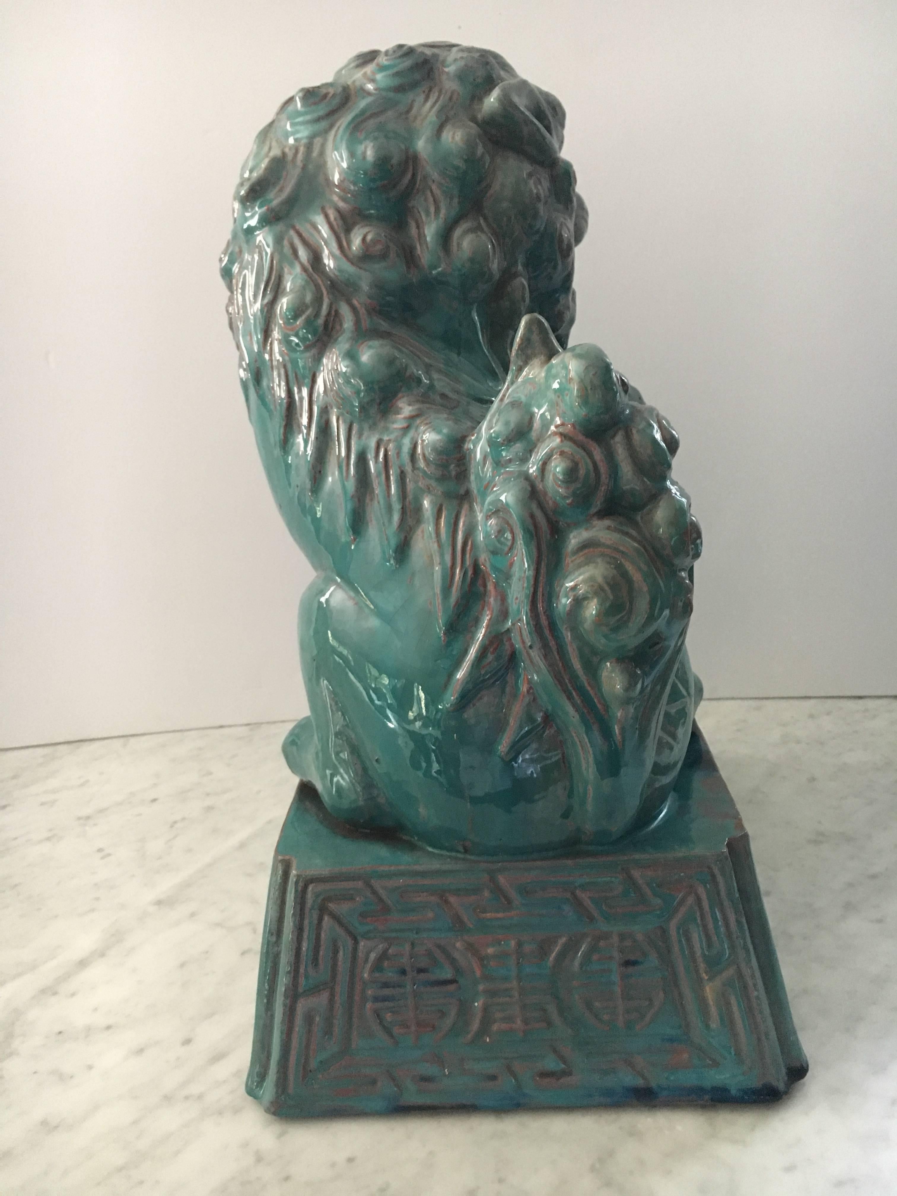 20th Century Striking Large Pair of Turquoise Chinese Foo Dogs